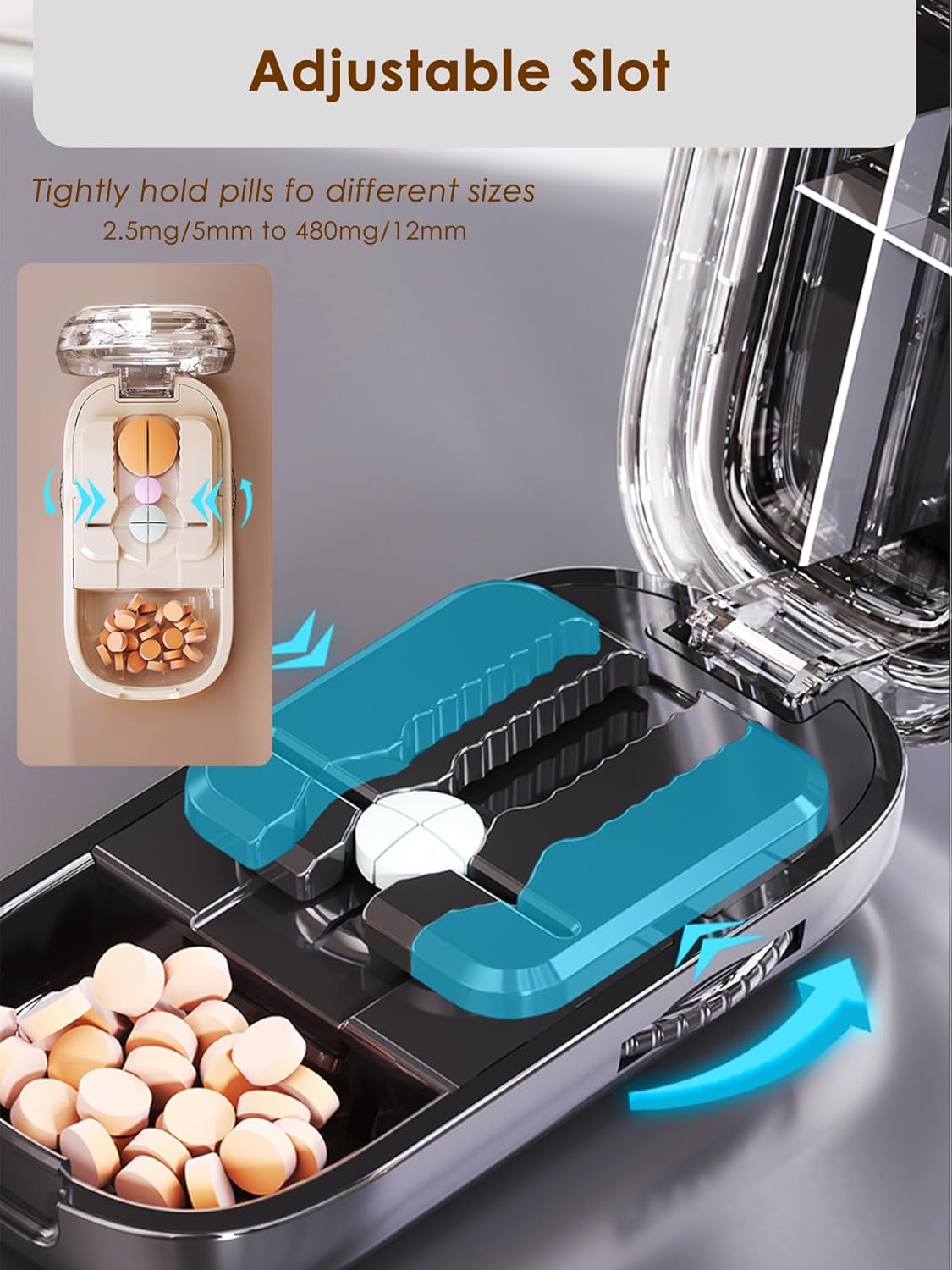 Pill Cutter Splitter for Small and Tiny Pills - Adjustable Pill Splitter with Centering Device for Cutting Multiple Pills, Accurate Alignment and Easy to Use (Beige)