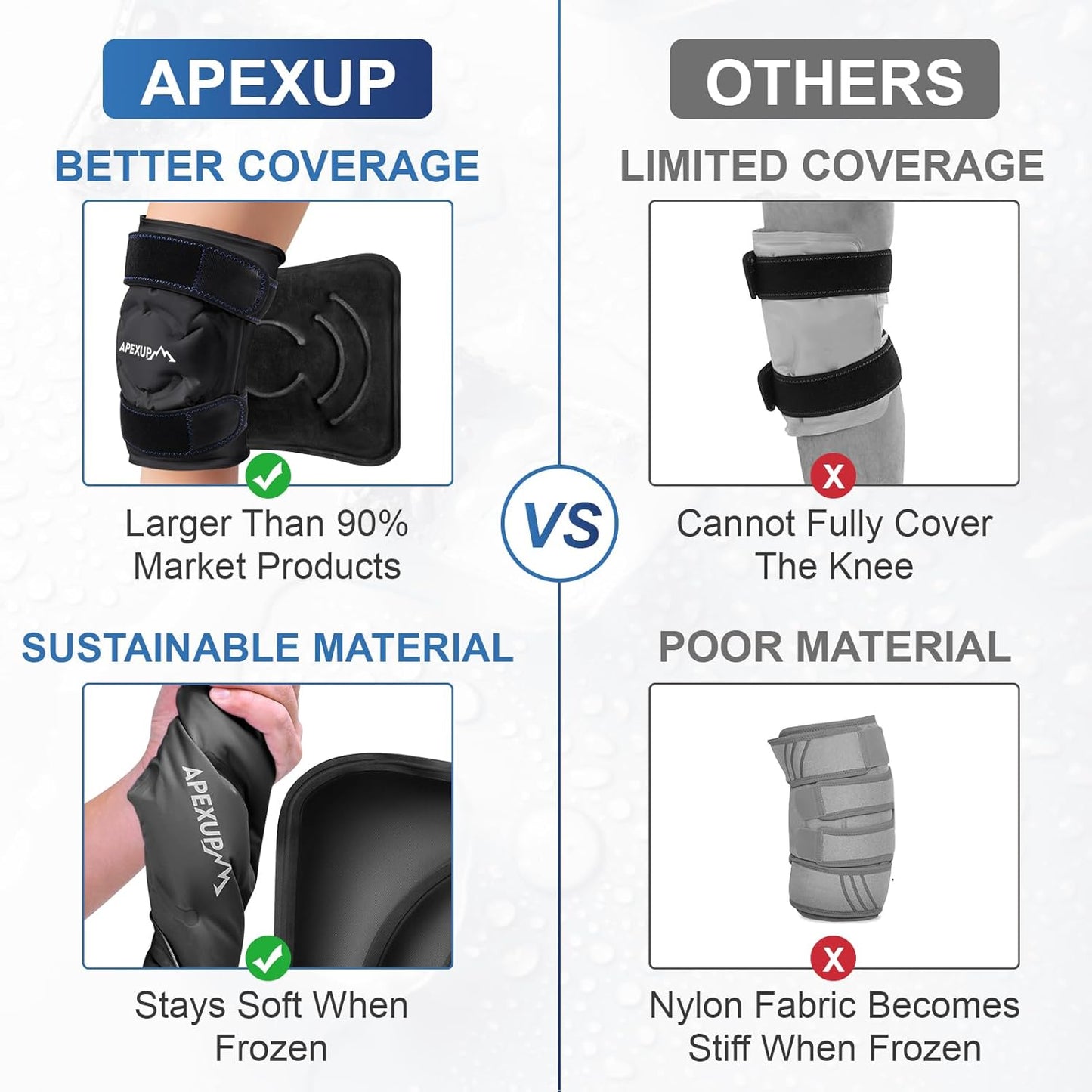 APEXUP Ice Pack for Knee Pain Relief, Large Reusable Wrap After Surgery, Flexible Gel Cold Pack for Injuries, Pain Relief for Back, Shoulder, Elbow, Ankle and Leg (Black, XXL, 2PK)