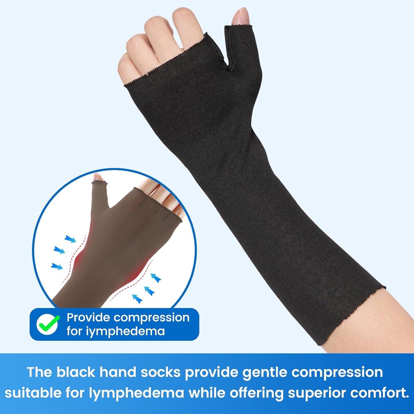Hand Socks for Splint (Pack of 10), Elastic Cotton Stockinette Tubing, Surgical Sleeves for Arm, Wrist and Thumb Sleeve Under Brace, Cast Wrap Liner for Men & Women, Fit Left & Right Hands (Black, L)