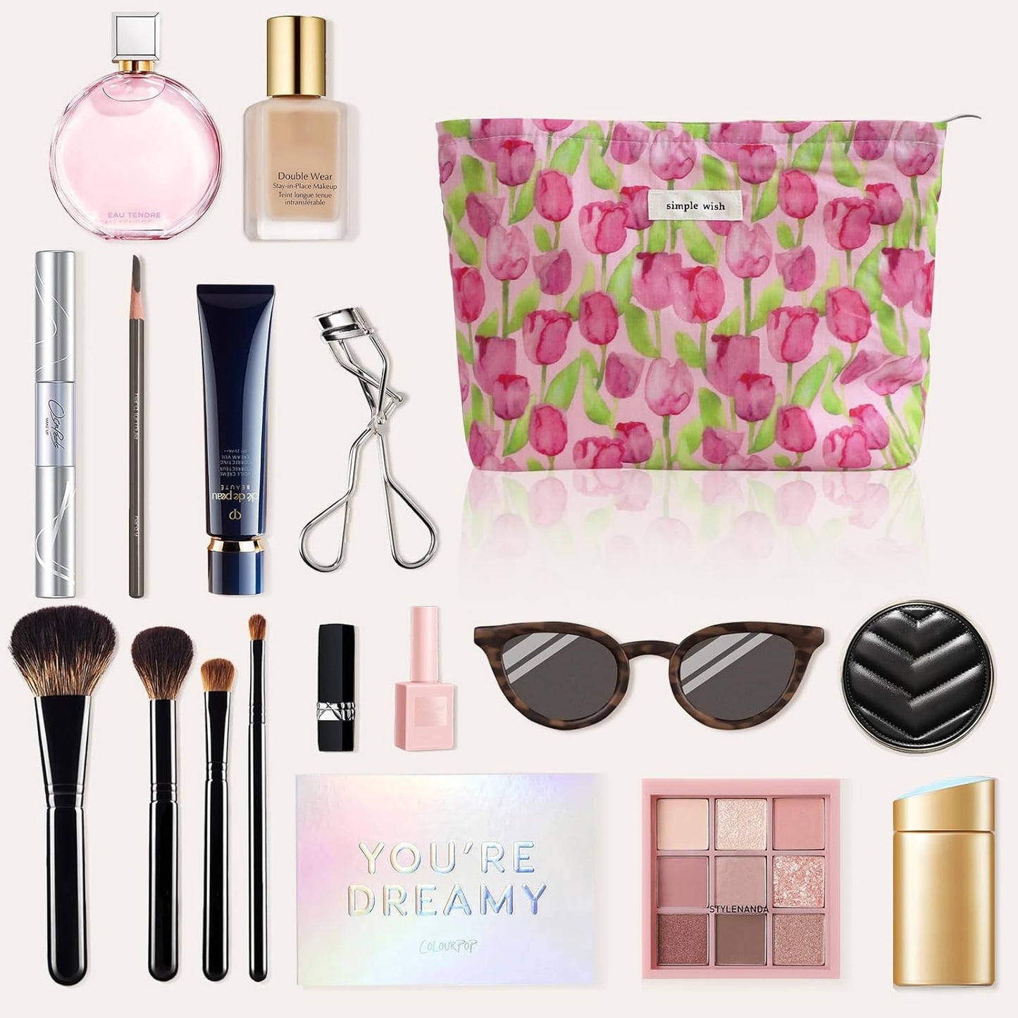 Wudygir Floral Makeup Bag for Women Travel Toiletry Bag Large Capacity Cosmetic Pouch with Zipper Cute Makeup Organizer Portable Handbag (Tulips)