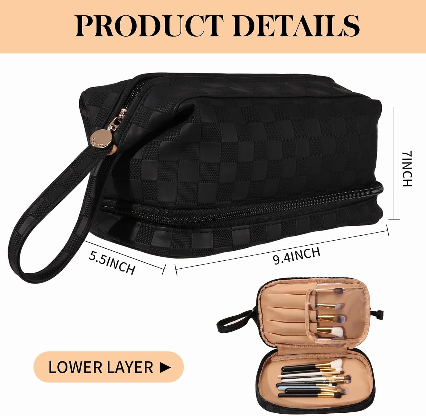 Abiudeng Large Capacity Makeup Bag Ladies Cosmetic Bag Travel Bag with Compartments Portable PU Leather Travel Makeup Bag with Handle
