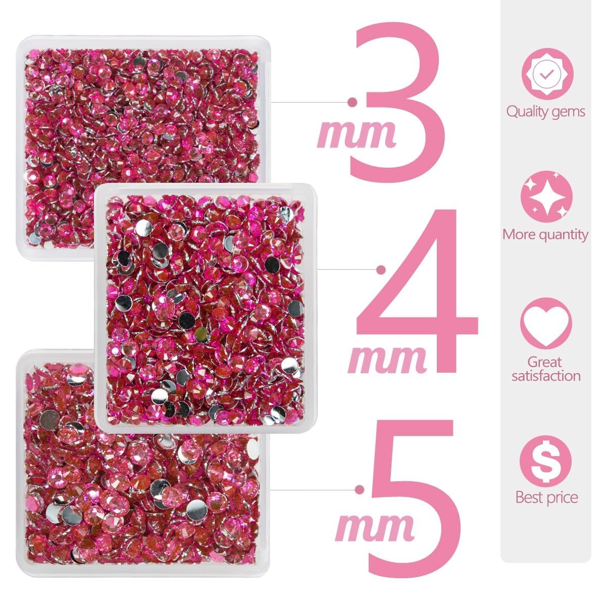 Rose Pink Crystal Resin Rhinestones for Crafting Light Hot Pink Flatback Stones 3mm 4mm 5mm Non-Hotfix Rose Red Diamonds Crystals Gems Charms for Nails Face Eyes Makeup Tumblers Bottles Crafts