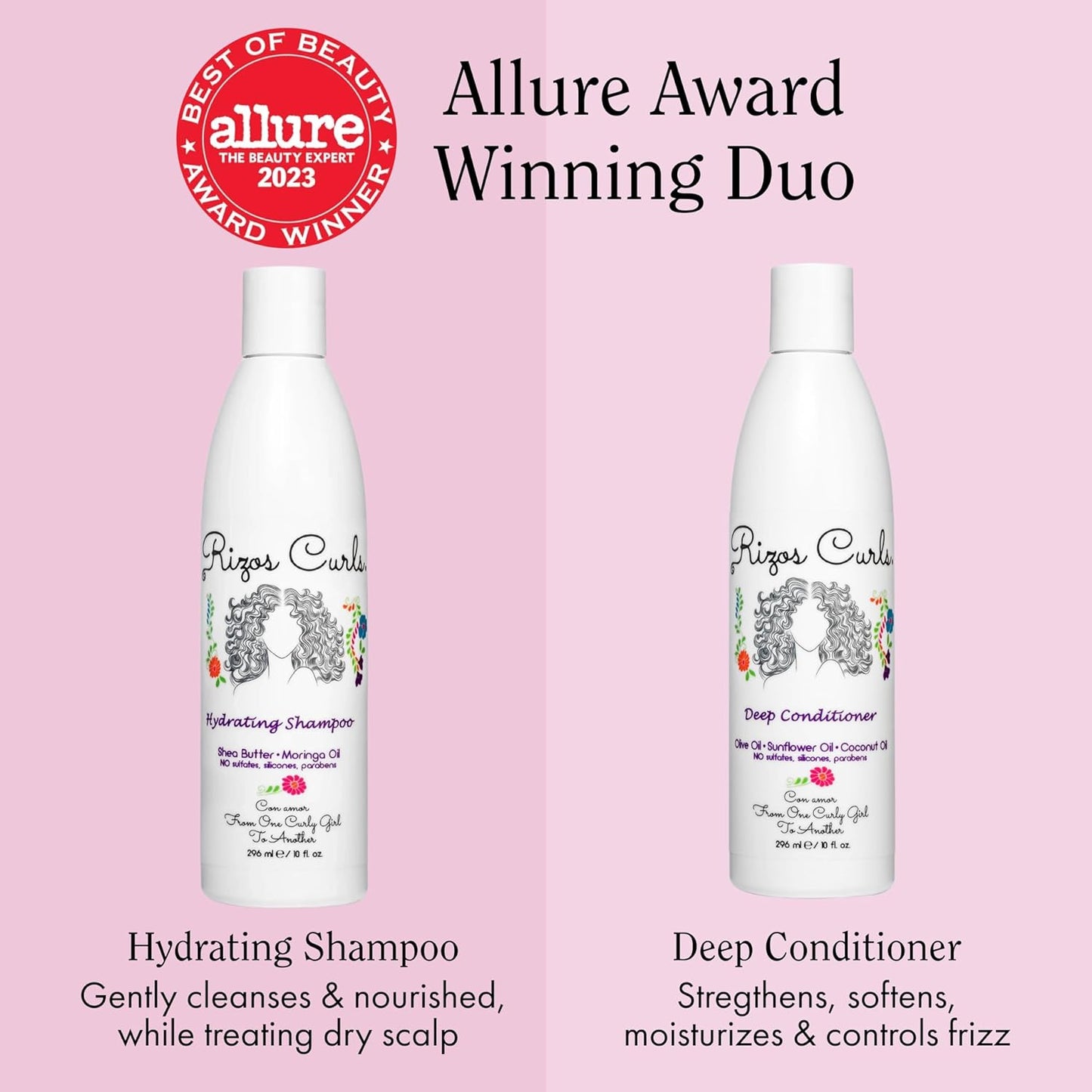 Rizos Curls Wash Day Bundle – Hydrating Shampoo & Deep Conditioner Set with Shea Butter for Every Curl Pattern 1a-4c – Gently Cleanses, Moisturizes, Softens & Adds Shine – Sulfate & Paraben Free