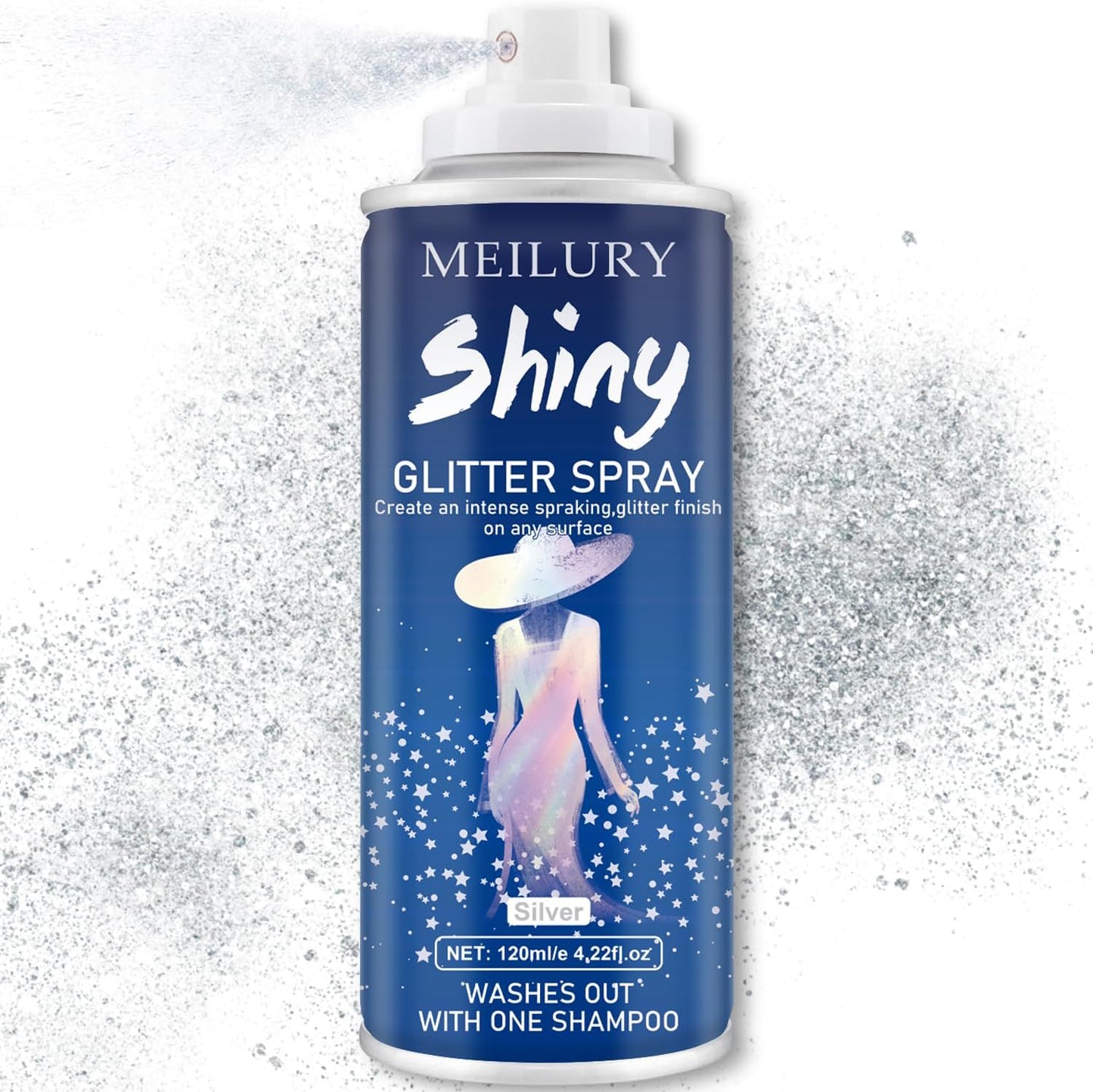 Hair and Body Glitter Spray, Holographic Glitter Highlighter Powder, Hairspray for Clothes, Face Body Shiny Glitter, Loose Shimmer Hairspray Festival Rave Prom Accessories, 4.22 Fl Oz (Silver)
