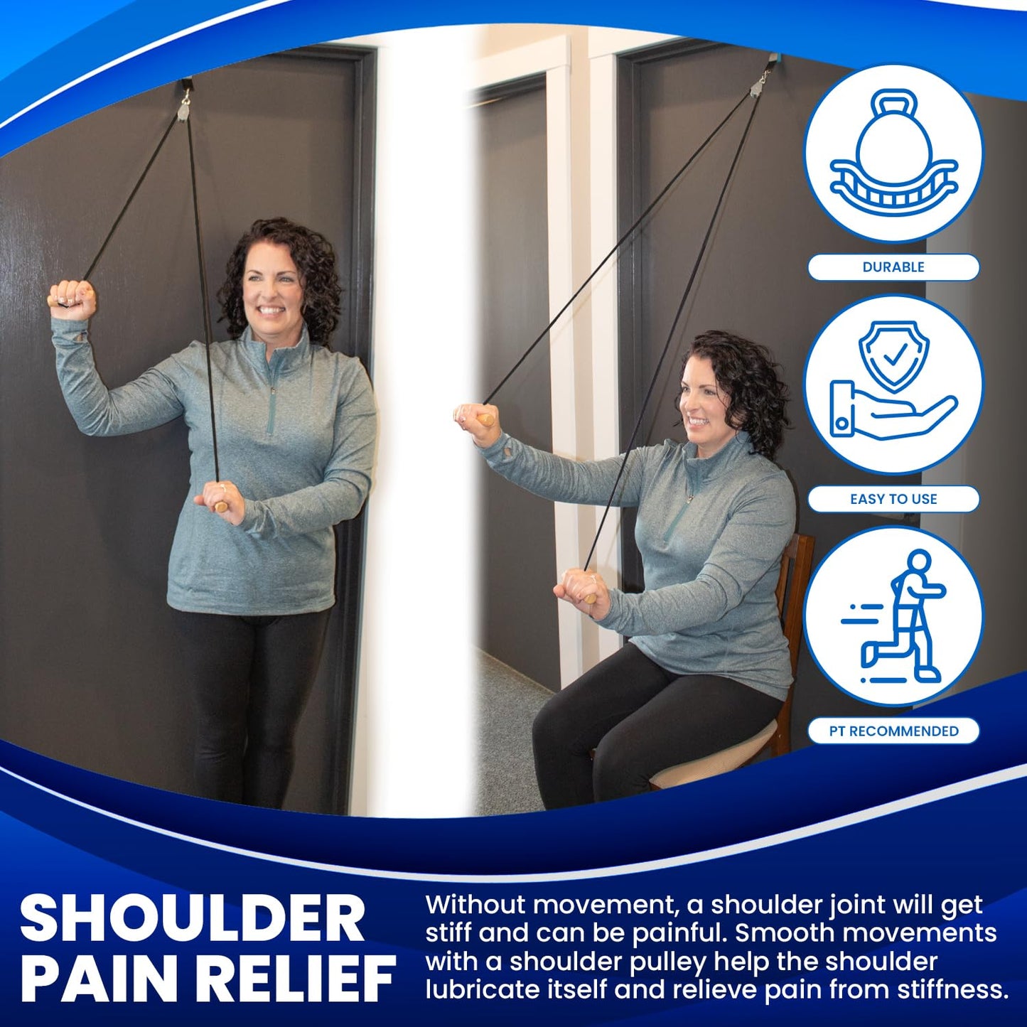 RangeMaster EconoRanger Shoulder Pulley for Over The Door Physical Therapy | Arm Rehab, Rotator Cuff and Surgery Recovery, Pulleys to Alleviate Shoulder Pain | Metal Bracket Door Attachment (Black)