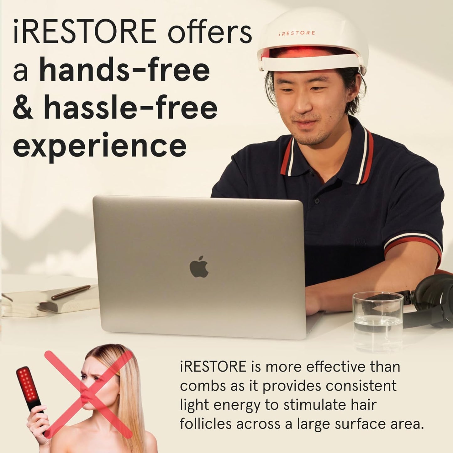 iRestore Essential Laser Hair Growth System + Rechargeable Battery Pack - FDA Cleared Hair Regrowth for Men & Women with Thinning Hair