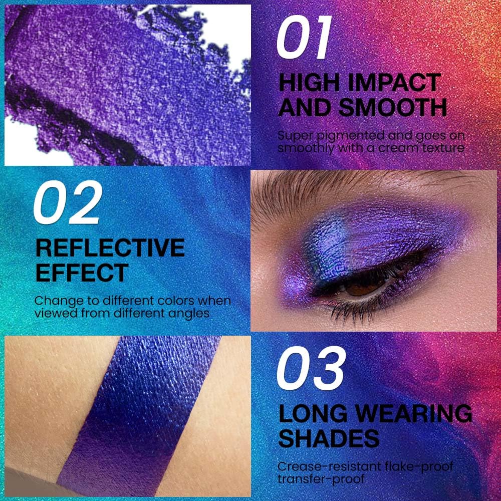 evpct Royal Blue Purple Duochrome Eyeshadow Palette Makeup, Metallic Chameleon Duo Chrome Multichrome Gothic festival Single Eye shadow Palette Makeup for Older Women, Face Glitter Eyeshadow Liquid