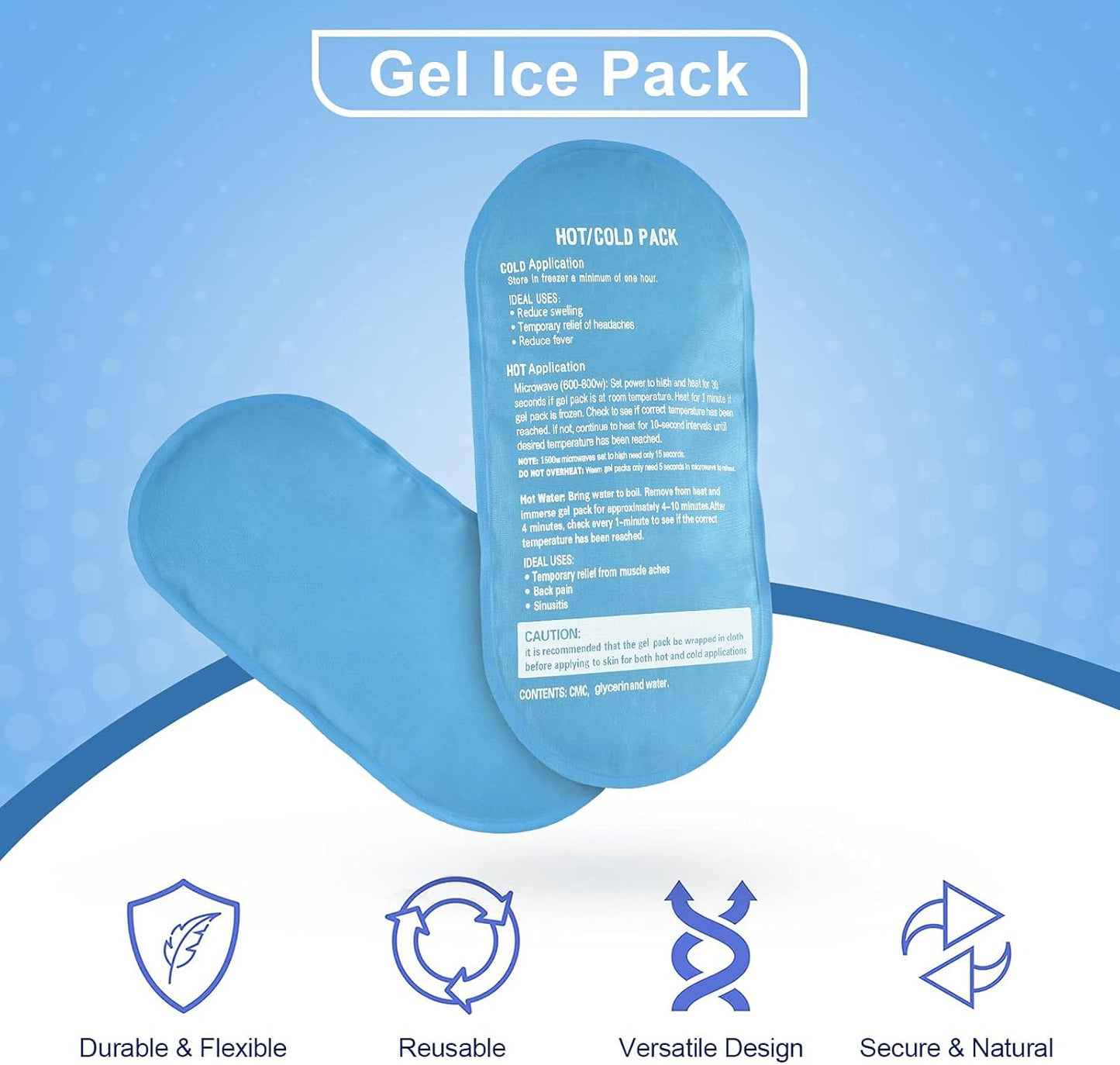 Tutmyrea 2 Pack Gel Ice Pack, 9" x 5.1" Flexible Ice Packs for Injuries Reusable, Hot & Cold Compress for Surgery, Knee, Shoulder, Forehead, Neck, Wrist, Headache, Swelling, Pain Relief