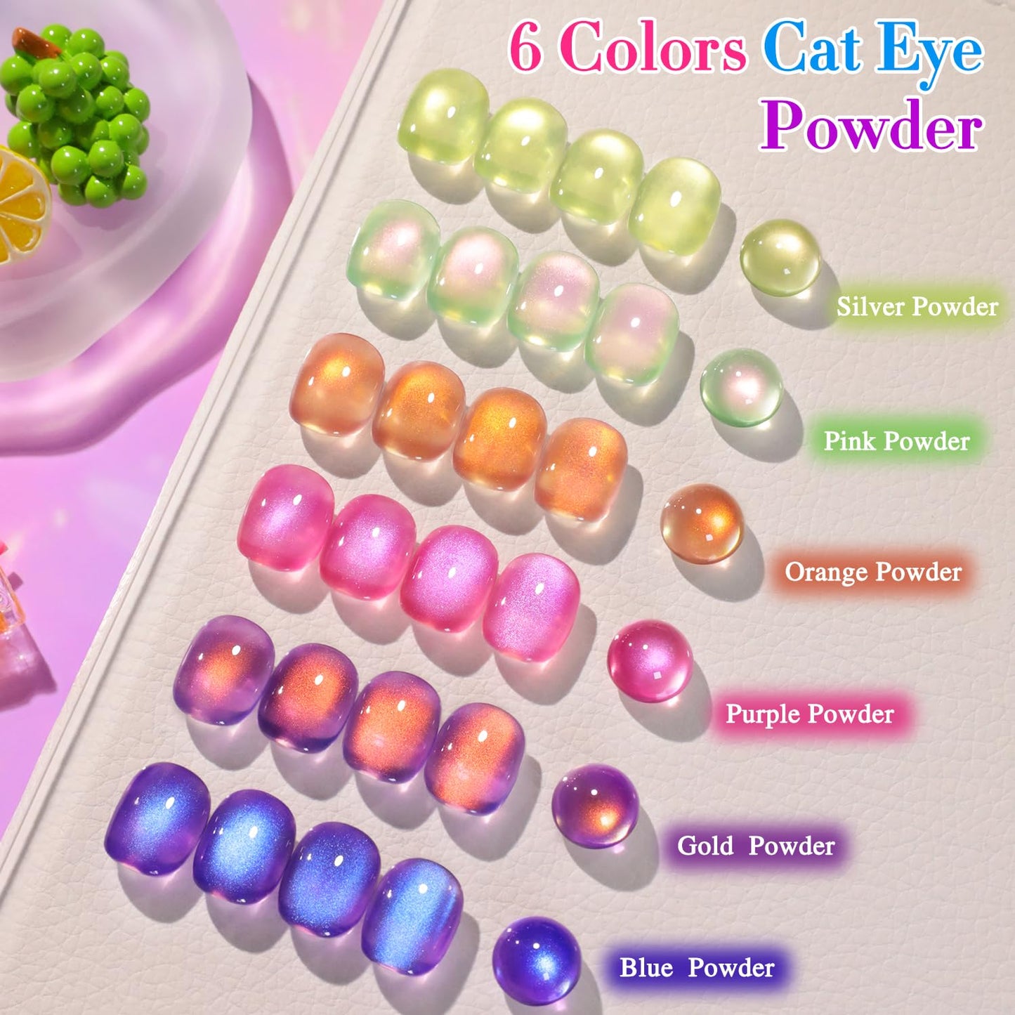 Double Rhythm Fruit Cat Eye Gel Nail Polish Set of 6 Same Color Same Bottle 0.5 Oz Shimmer Glitter with Magnet Holographic Reflective Magnetic UV Polish Kit at Home (Glass Rose Pink Green-T6-48)