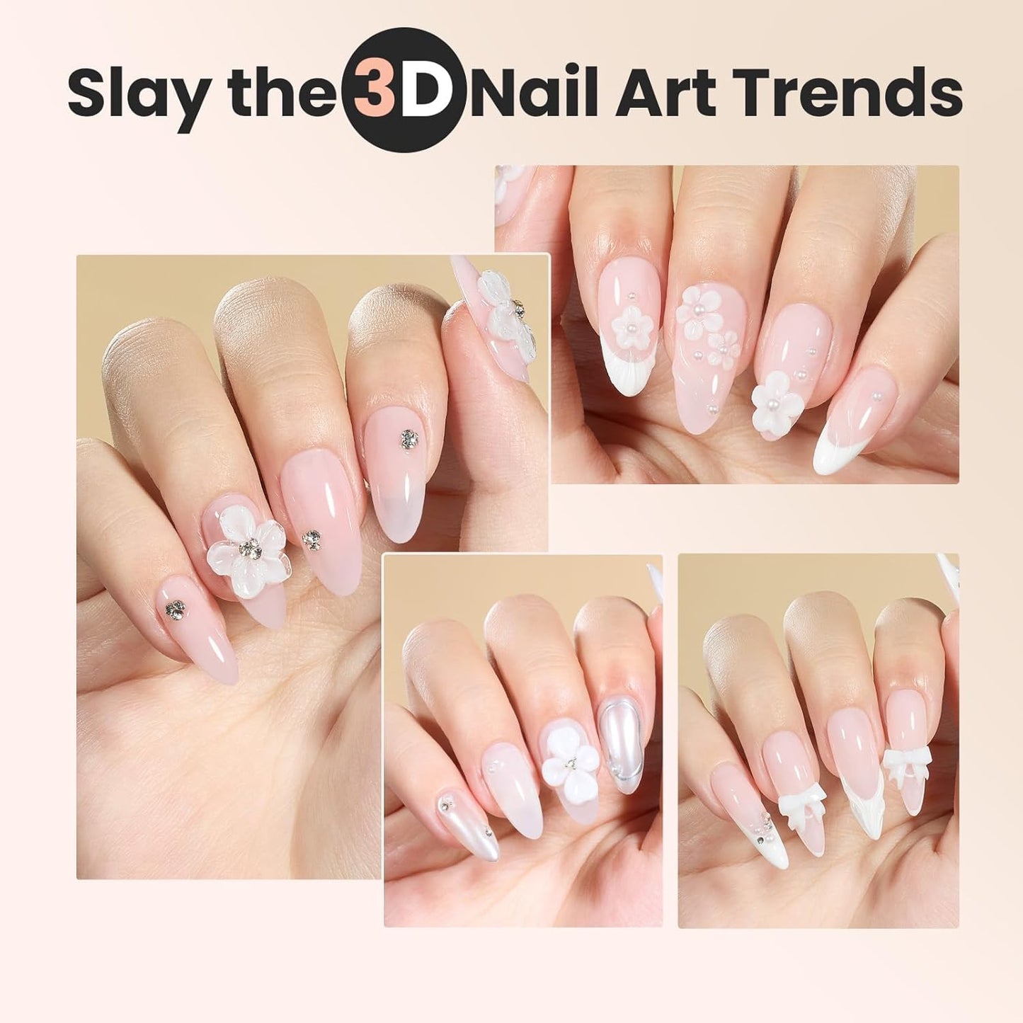 Beetles Solid Builder Nail Gel 1 oz White 3D Sculpting Gel for Nail Art Non-Sticky Extension with Rhinestones & Pearls and Rhinestones Glue Double-Head Pen DIY Salon Home for Women