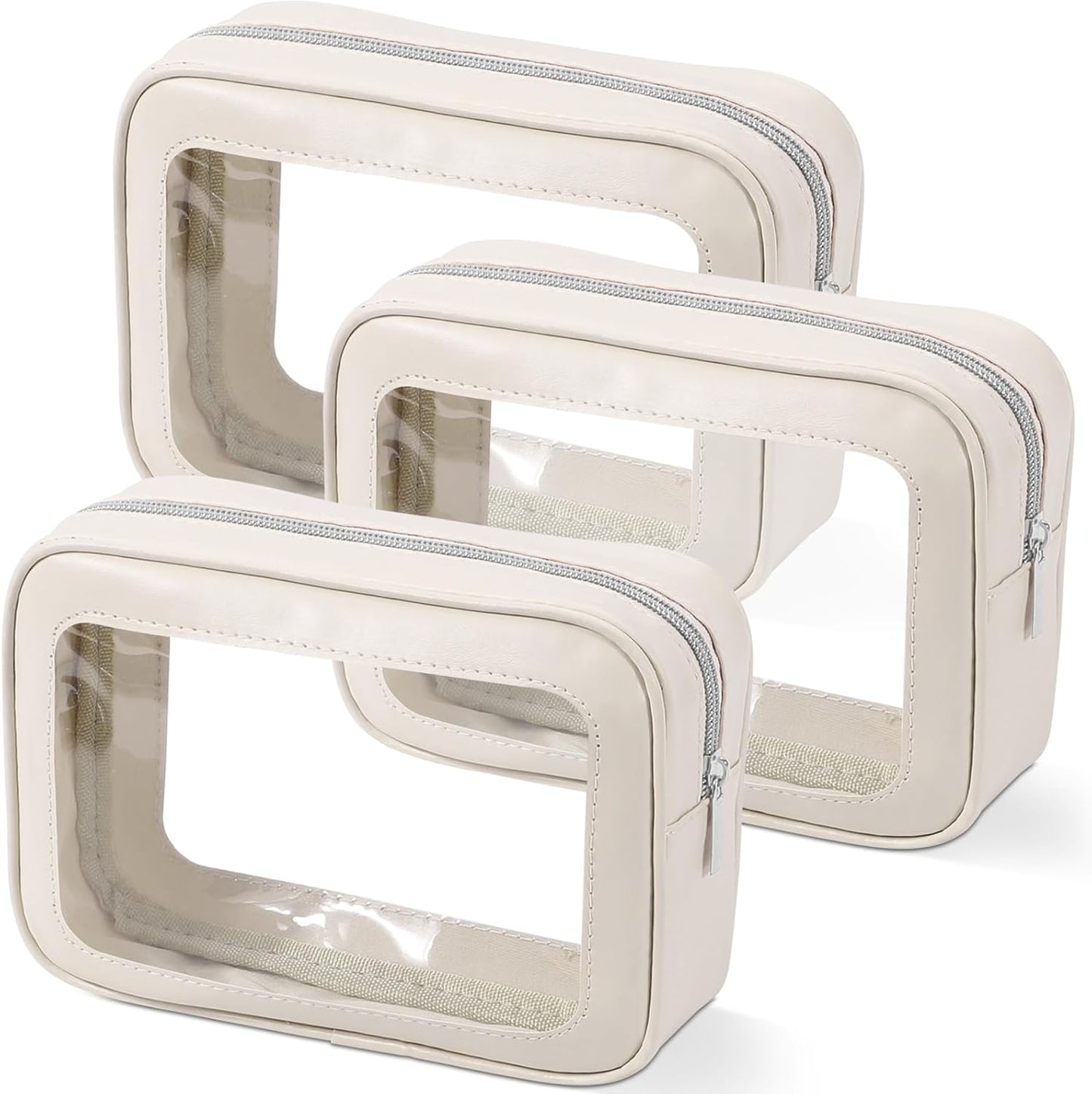 3PCS Clear Toiletry Bag,TSA Approved Travel Makeup Pouch with Zipper for Cosmetics and Toiletries，Diaper Bag Organizer Pouch Set,Women's Purse Organizer and Clear Car Bag