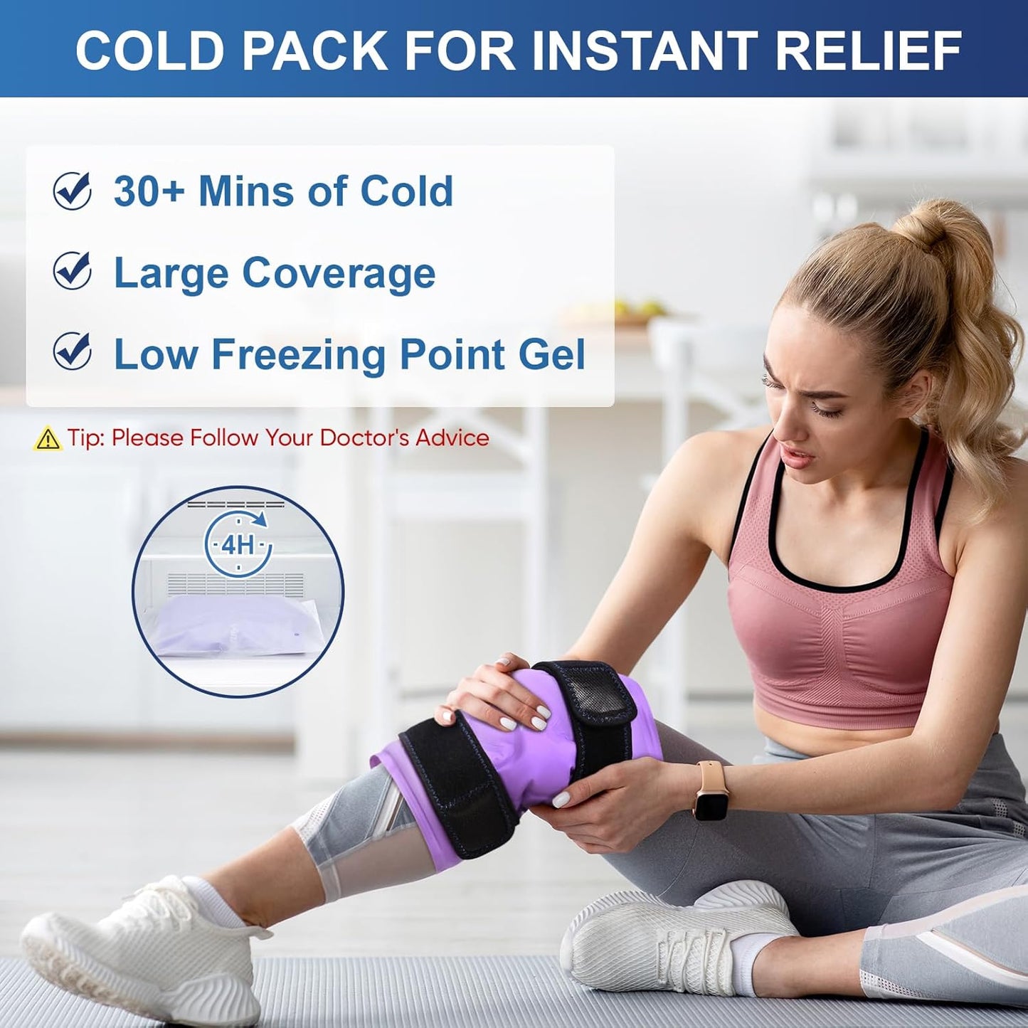 APEXUP Ice Pack for Knee Pain Relief, Large Reusable Wrap After Surgery, Flexible Gel Cold Pack for Injuries, Pain Relief for Back, Shoulder, Elbow, Ankle and Leg (Purple, L 1PK)