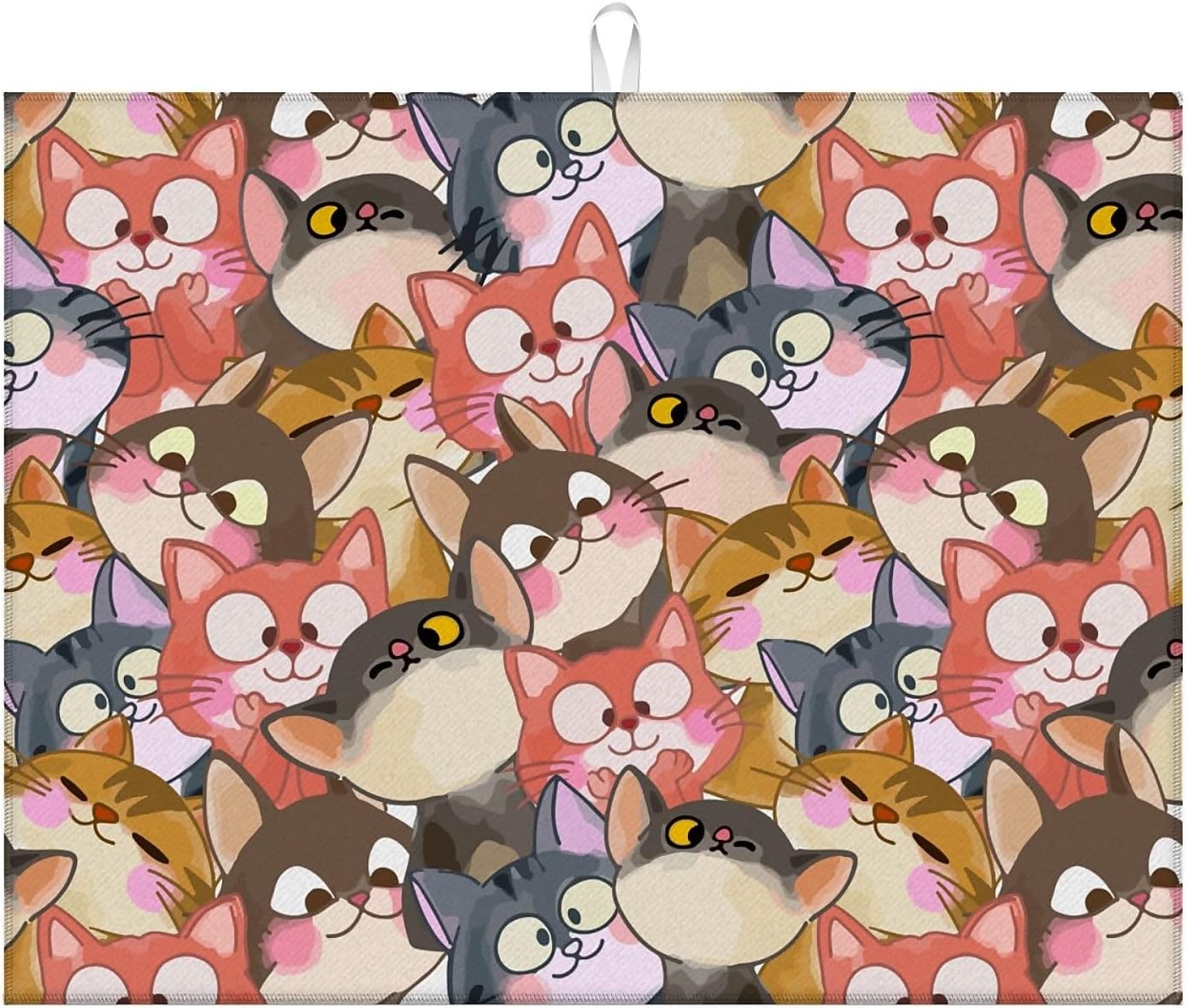 Dish Drying Mat For Kitchen Counter, Colorful Cute Cat Microfiber Absorbent Dish Drainer Rack Pad Reusable Large 18x24in Drying Mat