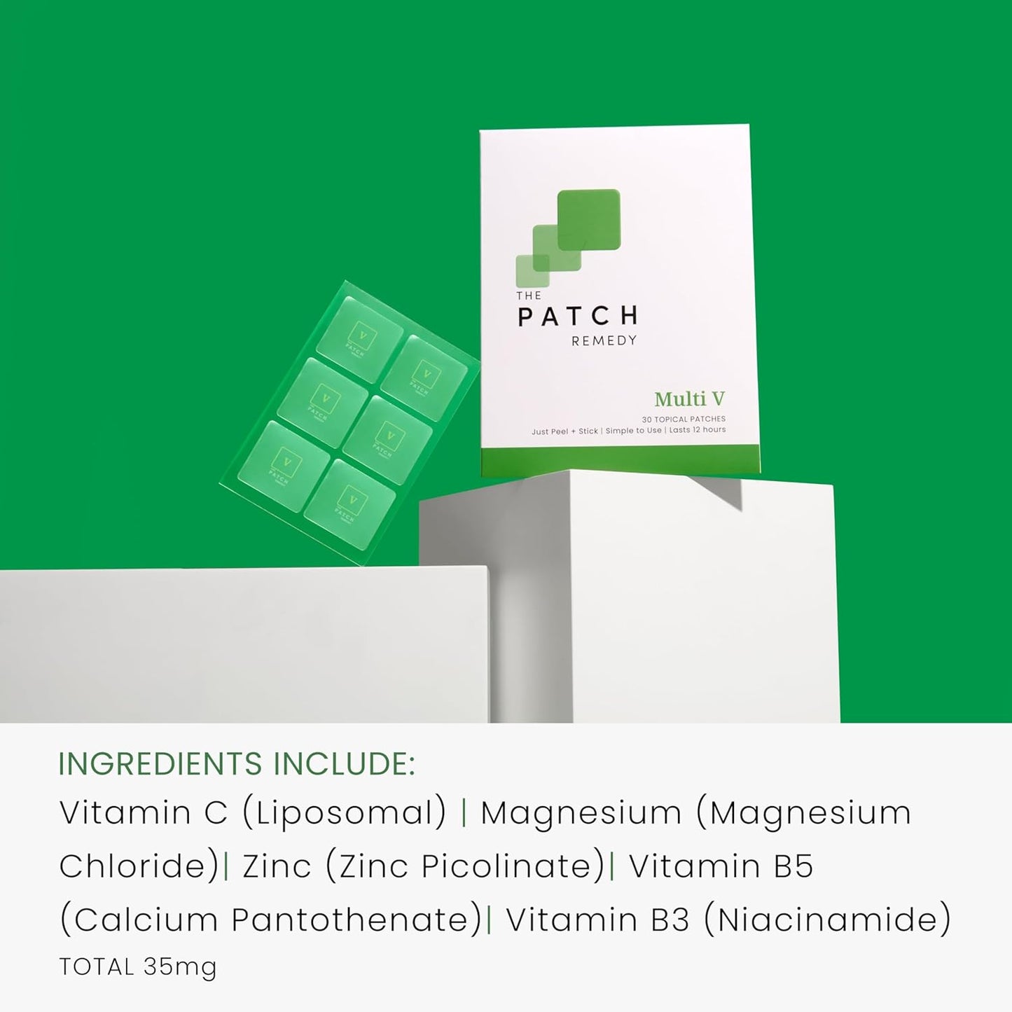 Multi V Patches - Topical Vitamin Plus Blend with D3, K2, Magnesium Chloride, Zinc, Liposomal C, Potassium, Iodide, Biotin Plus More | Nutrient Patch for Women & Men