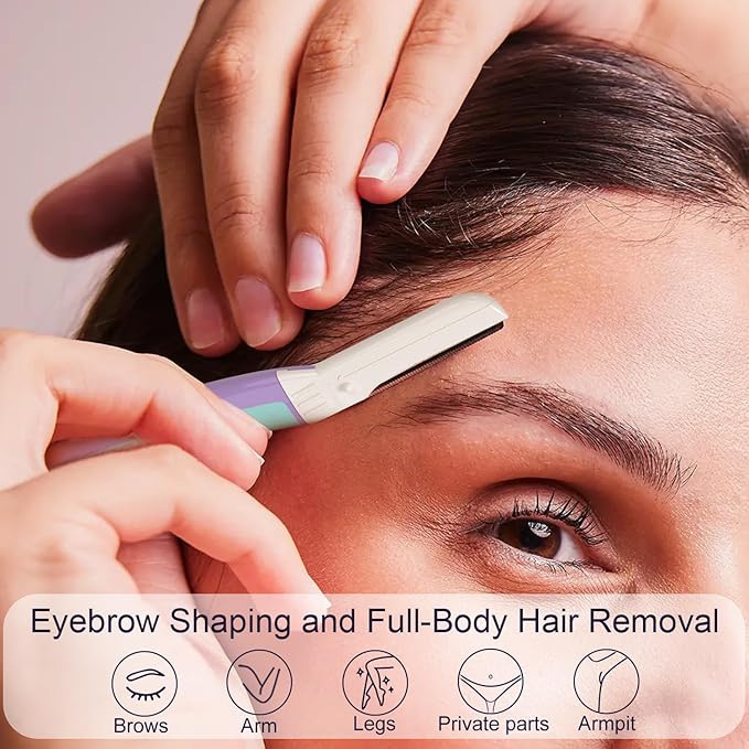 Face Razors for Women, Reusable Handle with 19 Microblades, Dermaplane Razor for Women Face, Eyebrow & Facial Razors, Peach Fuzz Remover, Gentle Exfoliating, for Sensitive Skin (Wisteria)