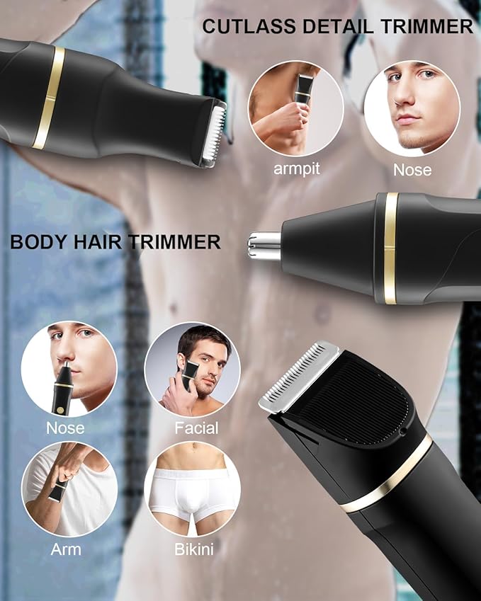 AREYZIN Body Hair Trimmer Men Painless Body Groomer & Ball Trimmer Men,3 in 1 Pubic Hair Trimmer,USB Recharge Dock,Replaceable Ceramic Blade Heads,IPX7,Mens Grooming Kits,Black