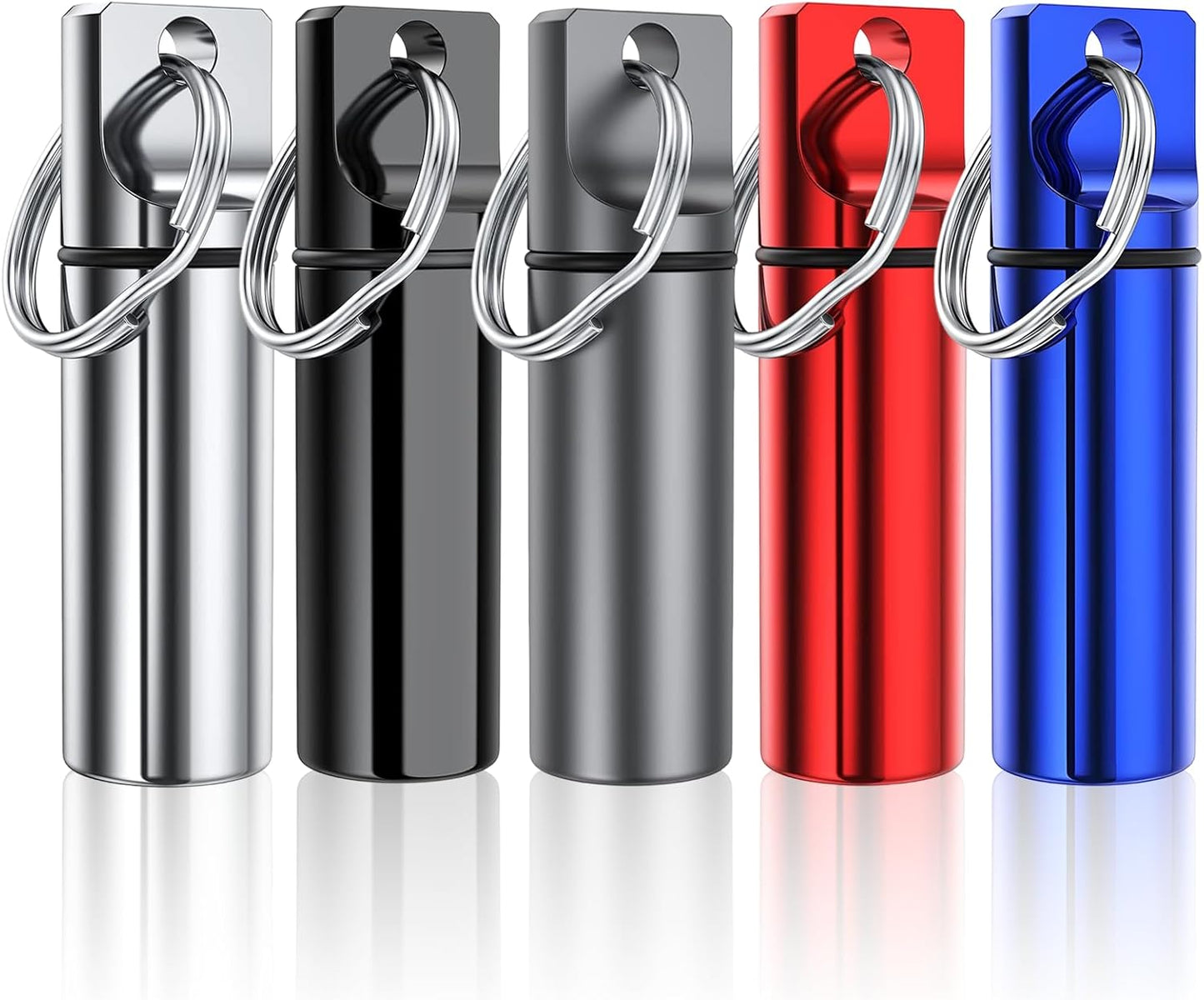 5 Packs Pill Case Keychain, Aluminum Alloy Mini Portable Pill Bottle, Waterproof Keychain Pill Holder for Purse, Pill Holder with Keyring for Outdoor Camping Travel(5 Colors)