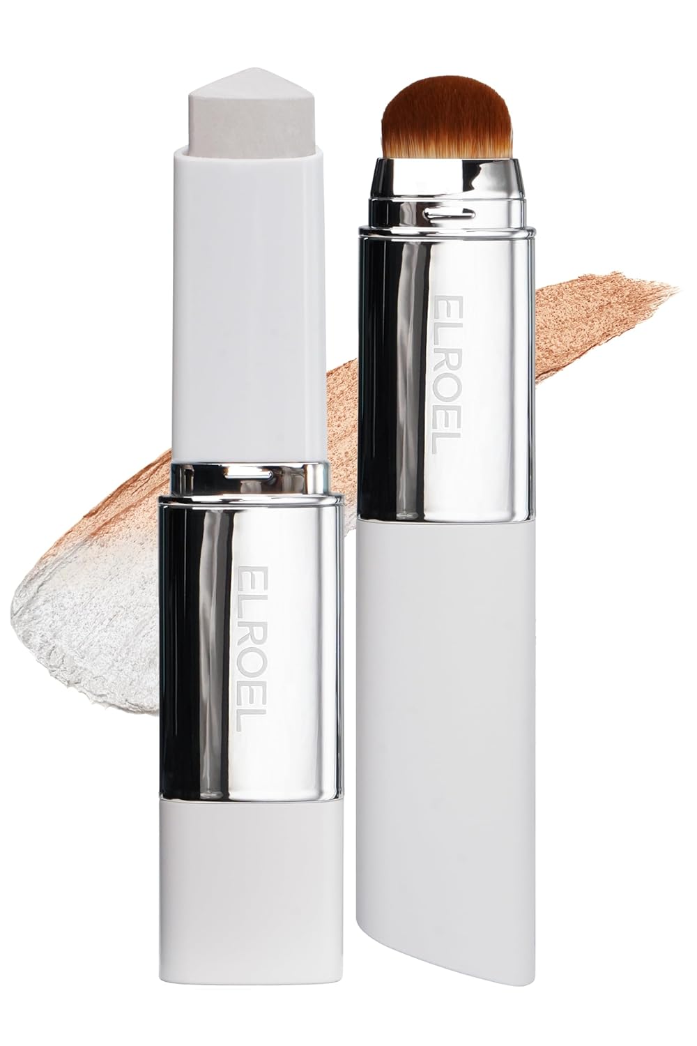 Blanc Cover Cream Stick V White - Korean Color-Changing Foundation Stick with Volufiline - Medium to Full Coverage Dewy Finish Base Makeup - Dual-Ended with Detachable Brush (203 Medium)