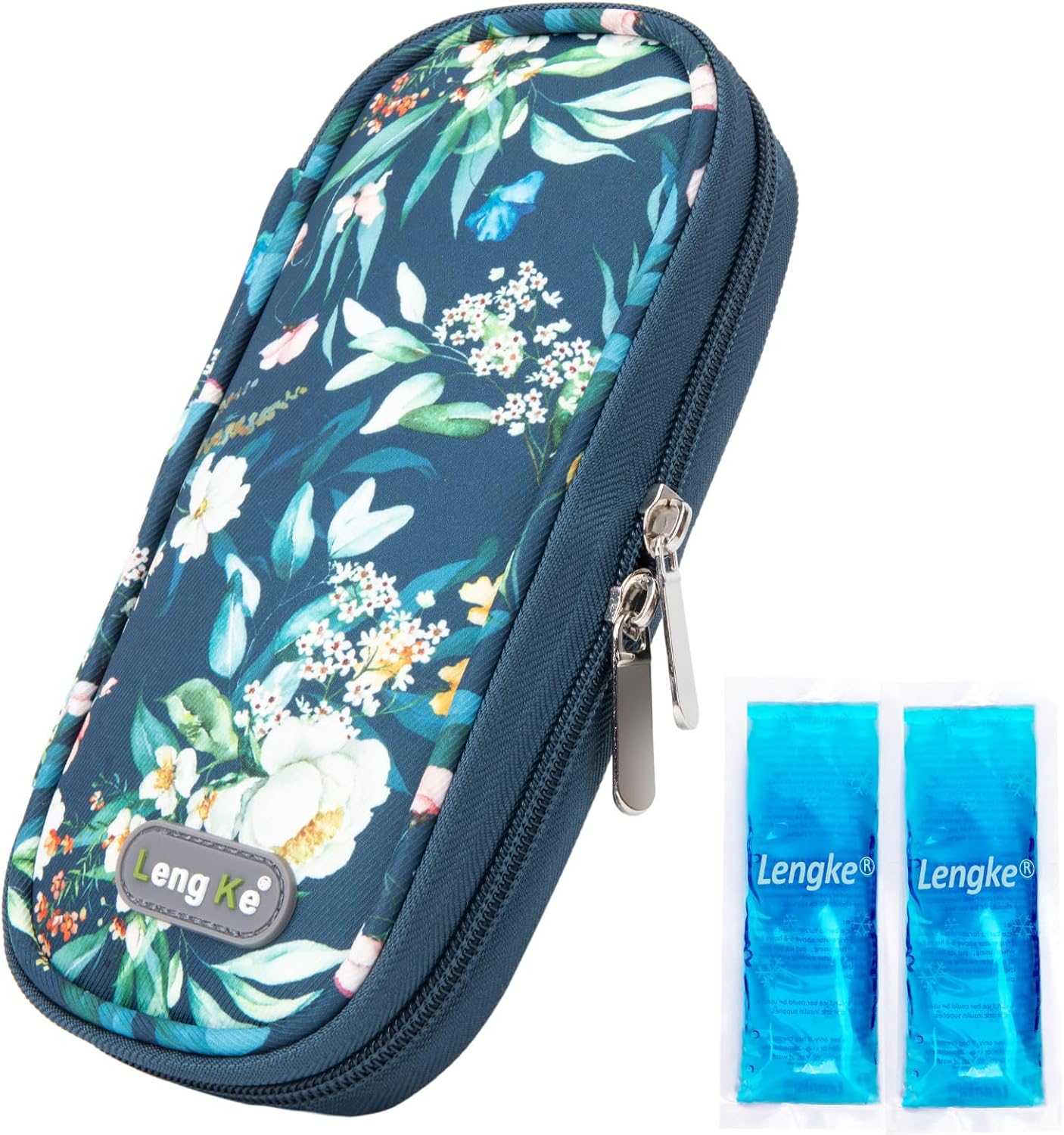 Insulin Cooler Travel Case, Insulin Pen Cooler, TSA Approved, Camellia Blue, Floral