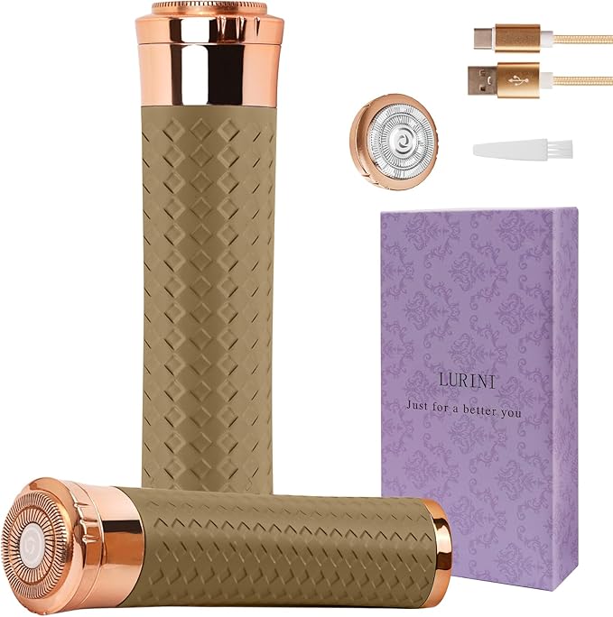 Facial Hair Remover for Women, Painless Rechargeable Hair Removal Device, Comes with 2 Replacement Heads, Portable Electric Shaver/Razors for Face, Chin, Upper Lip, arms (Cinnamon)