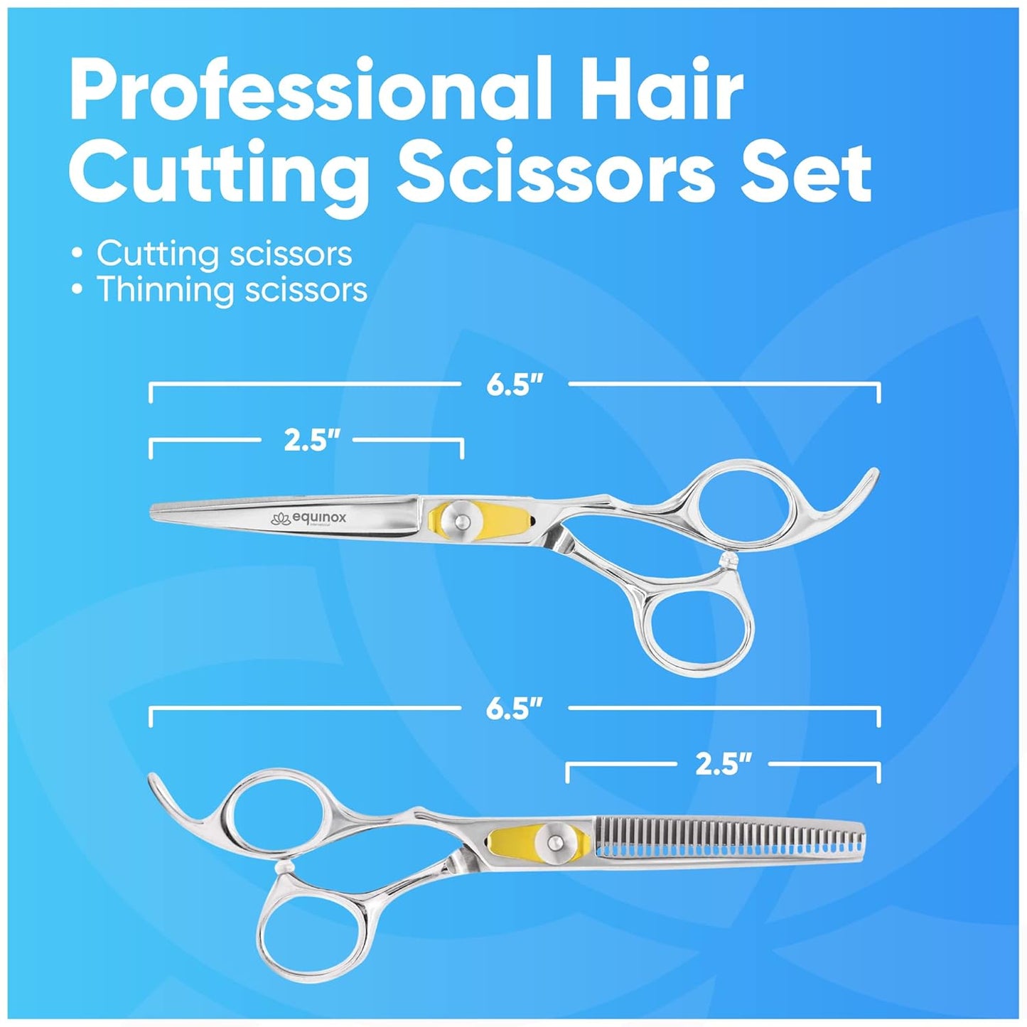 Equinox Professional Razor Edge Series Hair Cutting Scissors Set - Barber Hair Cutting & Thinning Shears/Texturizing Scissors Set - 6.5 Inches Hair Cutting Scissors Kit for Men/Women/Kids/Salon & Home