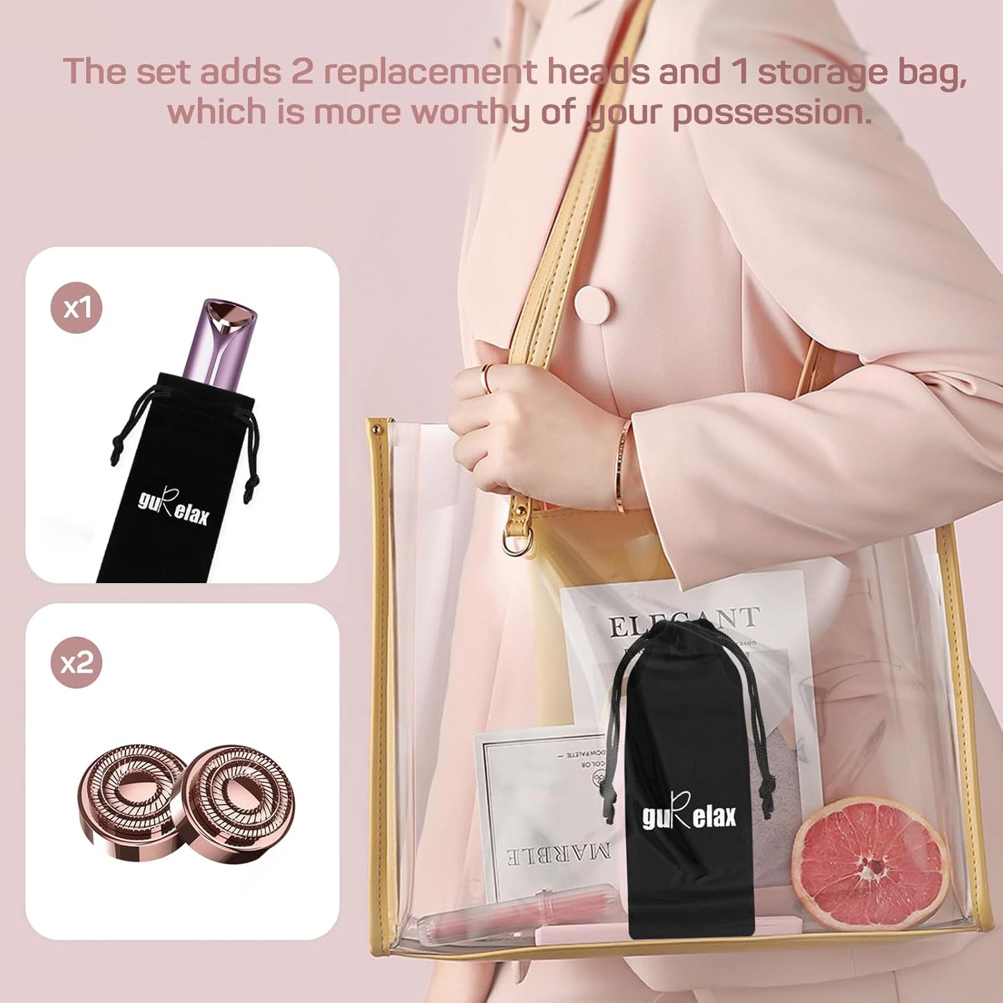 Facial Hair Removal for Women, Ladies Face Shaver(USB Rechargeable) for Chin Lip Neck Armpits and Peach Fuzz, Included 2 pc Replacement Heads