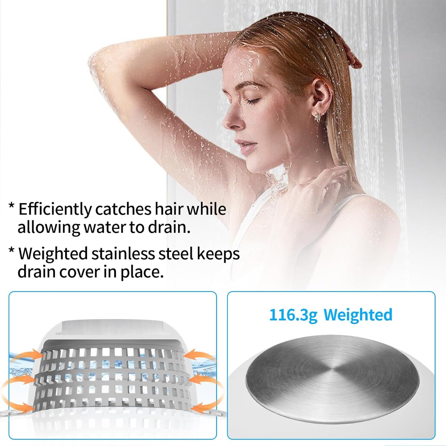 Shower Drain Hair Catcher, Bathtub Drain Cover Foldable Silicone Shower & Tub Protector for Pop-Up & Regular Drains