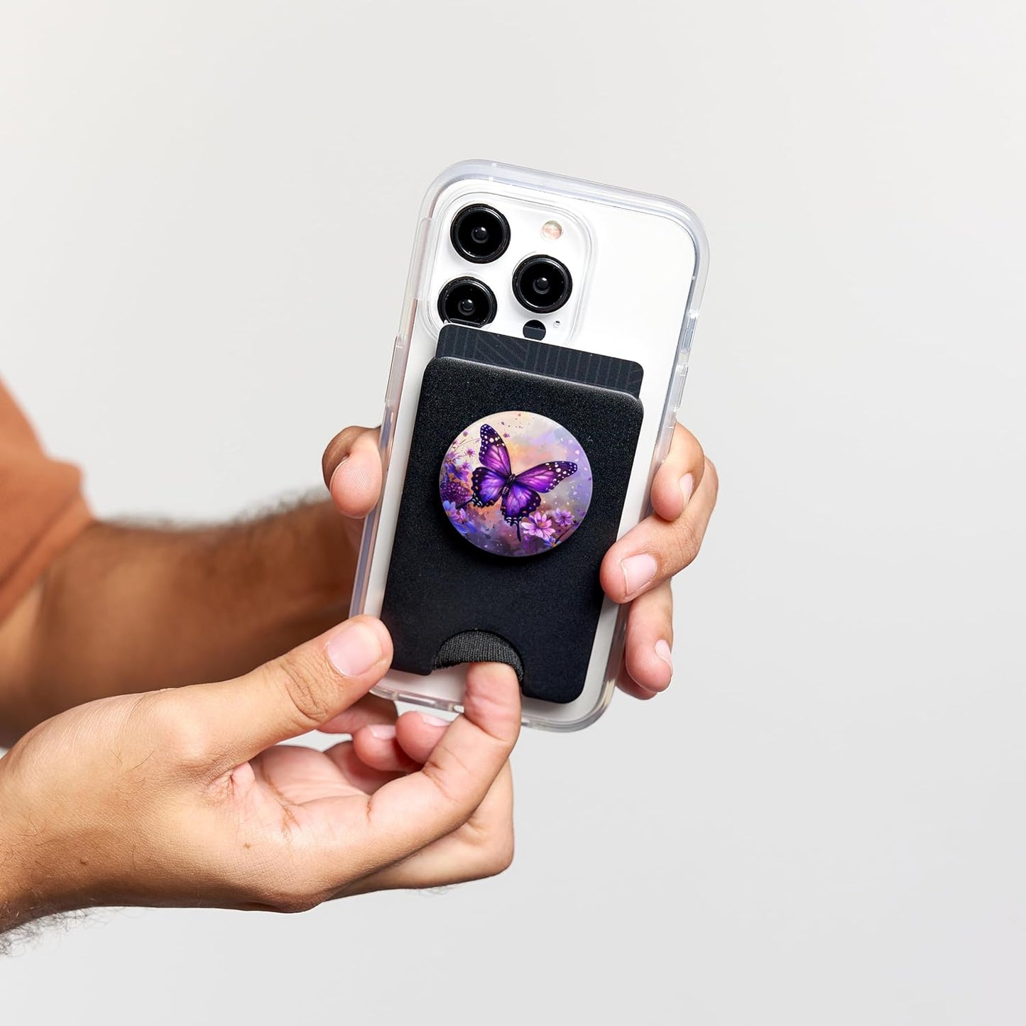 Dreamy Purple Butterflies PopSockets PopWallet for MagSafe
