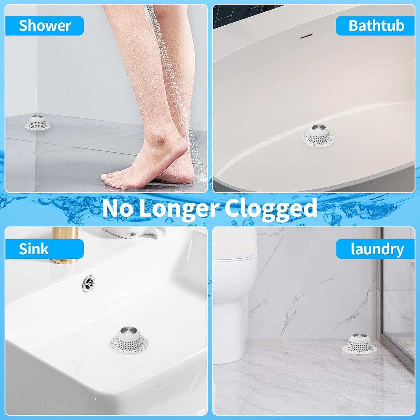 Shower Drain Hair Catcher, Bathtub Drain Cover Foldable Silicone Shower & Tub Protector for Pop-Up & Regular Drains