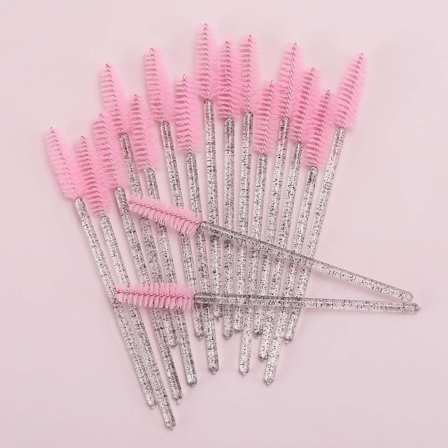 Tbestmax 300 Pcs Disposable Spoolies, Mascara Wand Eyelashes Brushes Applicator for Eyebrow Eye Lash Extension Black Stick Pink Head
