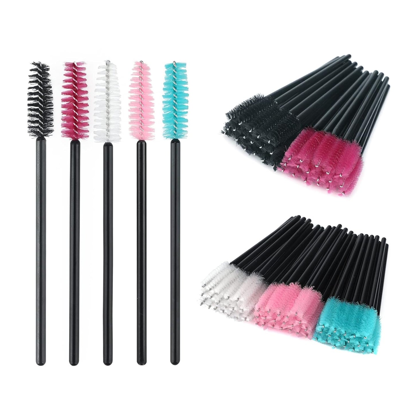G2PLUS 100PCS Disposable Eyelash Brushes, Adjustable Mascara Wands Makeup Applicator, Lash Spoolies Brushes for Eyelash Extensions and Eyebrows (Multi-colored)