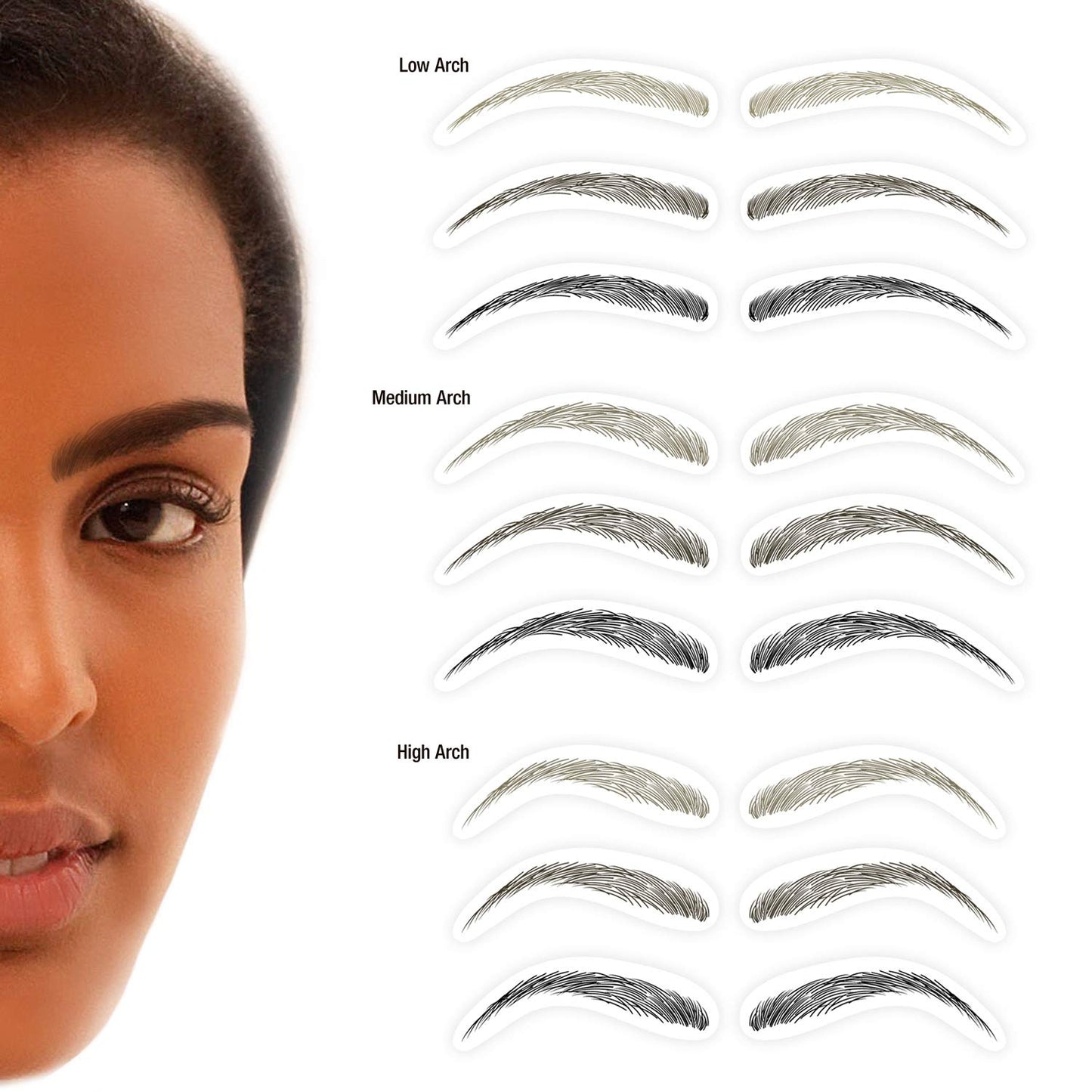 Godefroy MyBrows Long Lasting Eyebrow Transfers, High Arch, Medium Brown, 48-Pairs of Brows (96 Individual transfers)