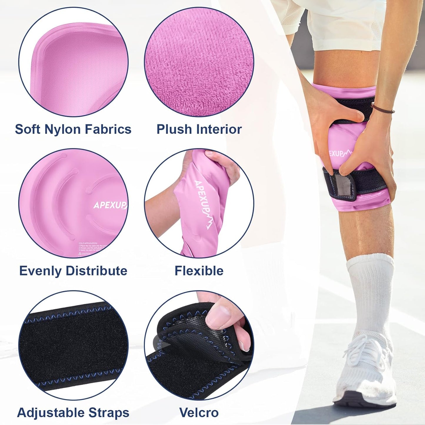 APEXUP Ice Pack for Knee Pain Relief, Large Reusable Wrap After Surgery, Flexible Gel Cold Pack for Injuries, Pain Relief for Back, Shoulder, Elbow, Ankle and Leg (Pink, L, 1PK)