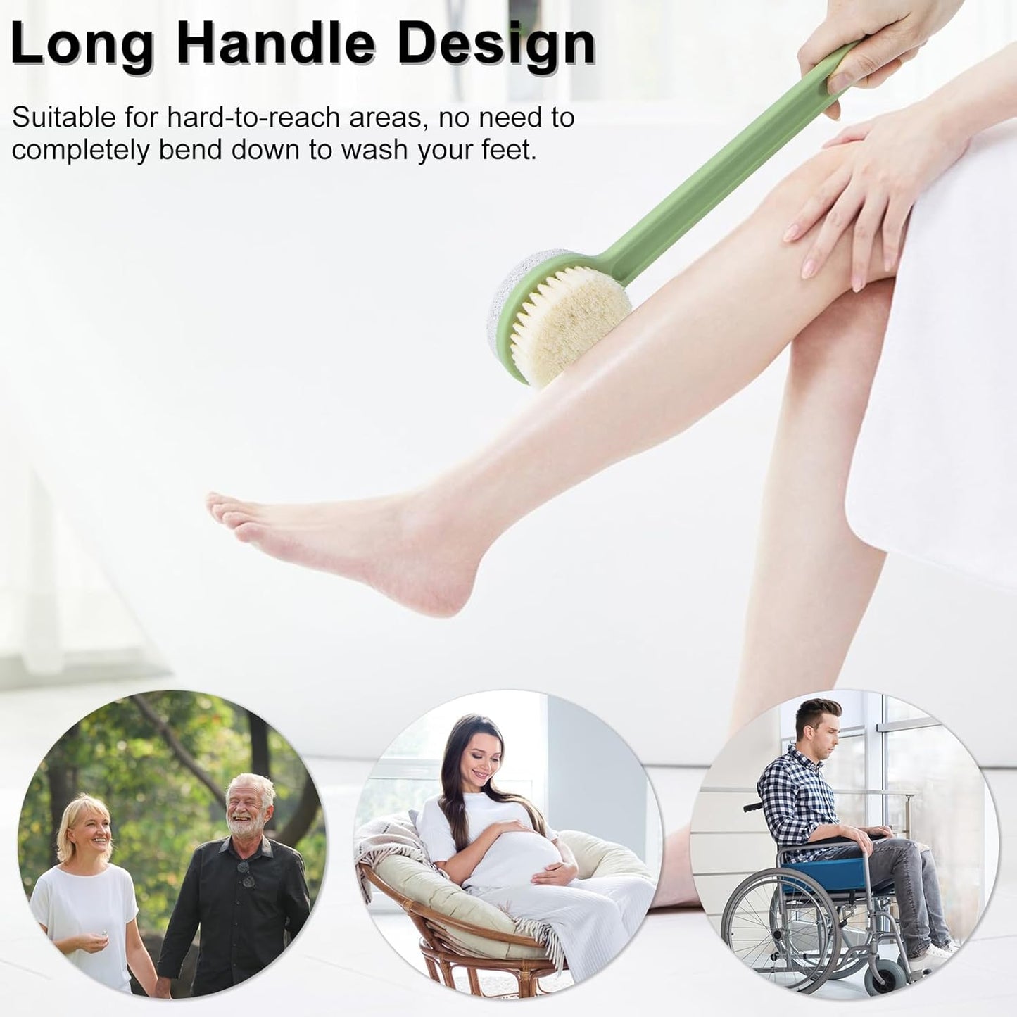 Pumice Stone for Feet with Long Handle (Double-Faced Straight Green Handle, Count, 2.0)