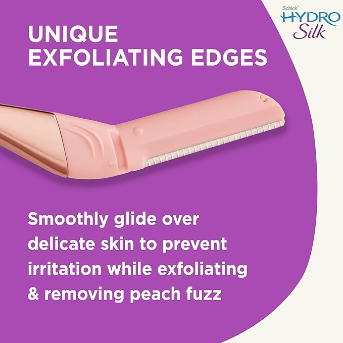 Schick Hydro Silk Dermaplaning Wand, Dermaplaning Tool for Face | Dermaplane Razor for Women Face, Eyebrow Razor, Peach Fuzz Remover, Includes 1 Weighted Metal Handle with 6 Refill Blades