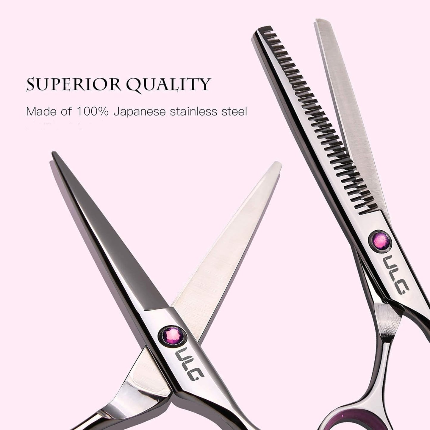 Hair Cutting Scissors Thinning Shears Kit ULG Professional Hairdressing Texturizing Salon Razor Edge Scissor Japanese Stainless Steel 6.5 inch Pink