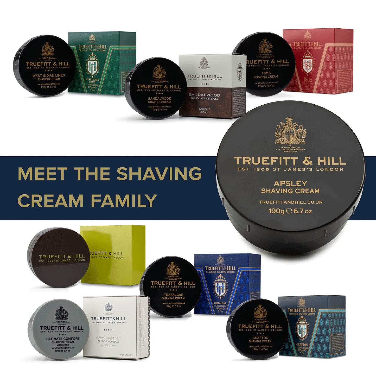 Truefitt & Hill Shaving Cream Bowl - Apsley - Premium Glycerin-Based Lather, Smooth Glide, and Hydration for a Luxurious Shave - 6.7 oz.
