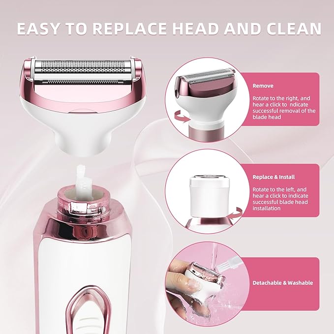 Electric Razors for Women, 4 in 1 Electric Women Shaver, Face Shavers Eyebrow Legs Armpit Bikini Area Pubic Underarms, Painless Facial Hair Removal Ladies Body Razors Set