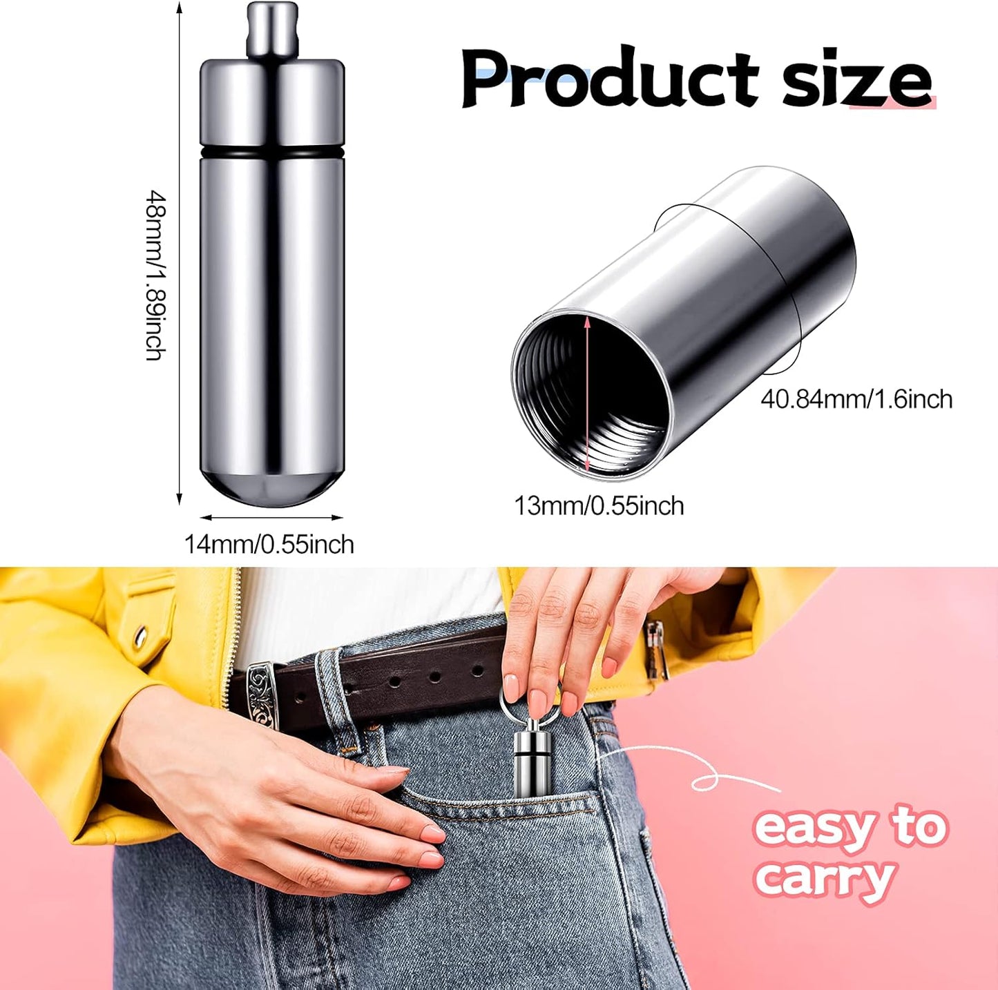 Patelai 12 Pcs Portable Keychain Pill Holder Mini Pocket Pill Case for Men Women Aluminum Geocache Containers Waterproof Metal Medicine Bottle Organizer for Outdoor Camping Travel(Silver)