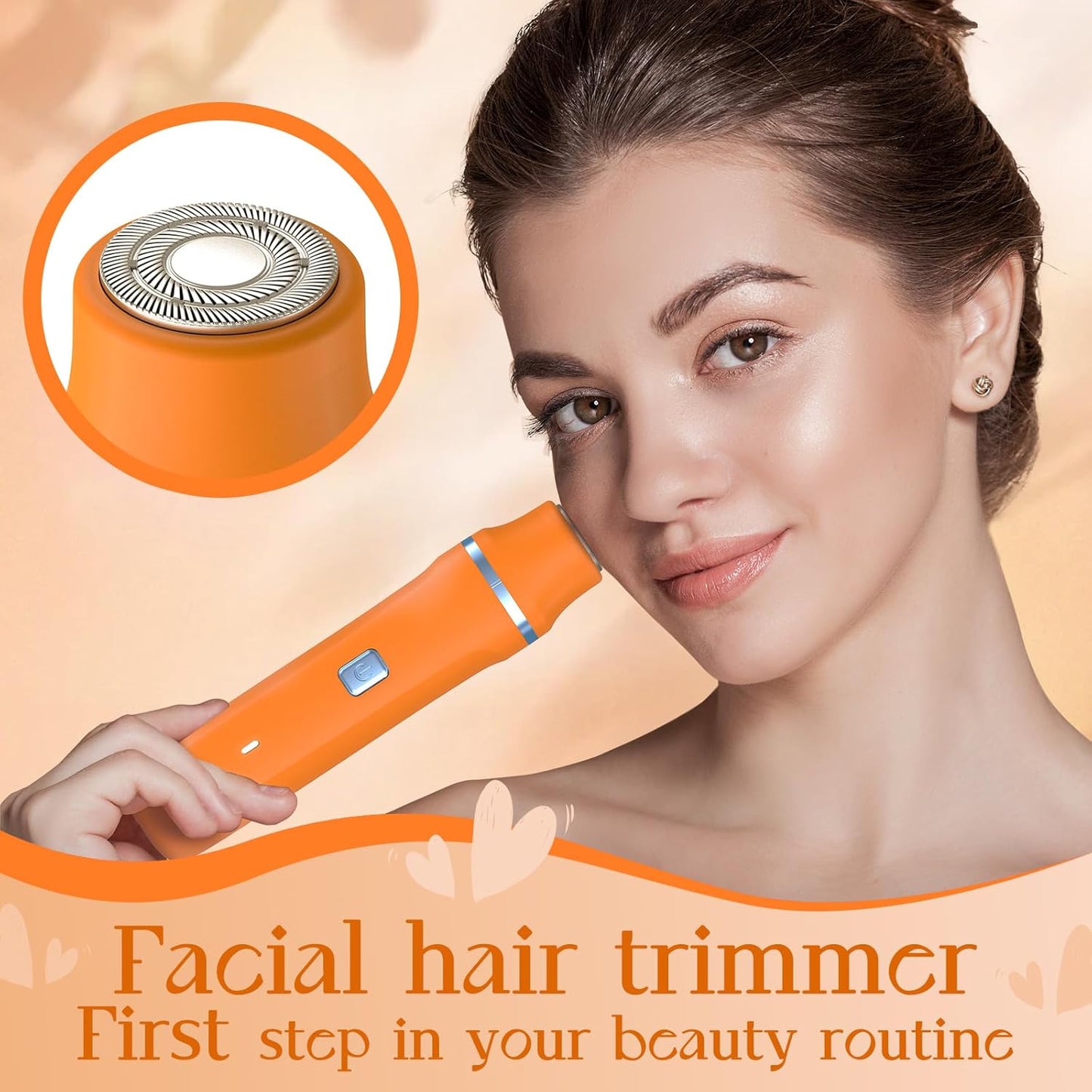 Facial Hair Removal for Women - Waterproof 2 in1 Rechargeable Eyebrow Facial Trimmer and Bikini Trimmer for Women, Painless Face Electric Razor/Shaver for Lip, Arms, Face, Peach Fuzz