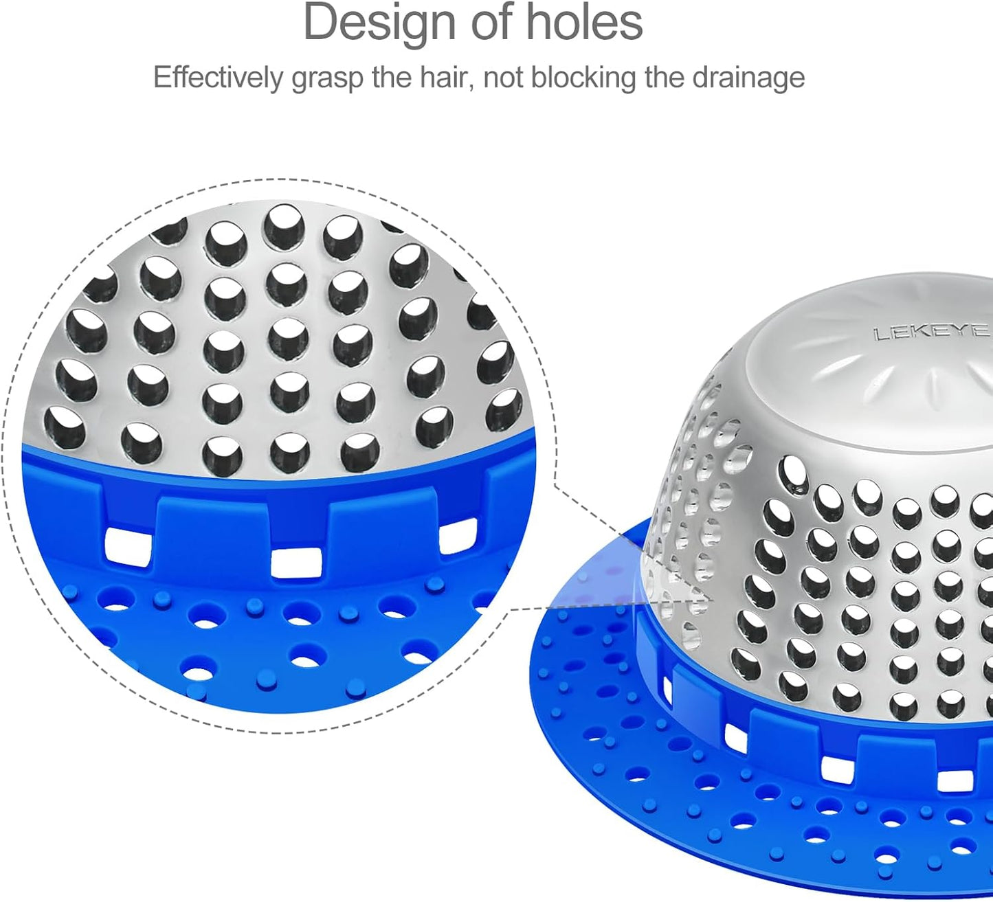 LEKEYE Shower Drain Hair Catcher/Shower Drain Cover/Drain Protector for Pop-Up & Regular Drains(Blue)