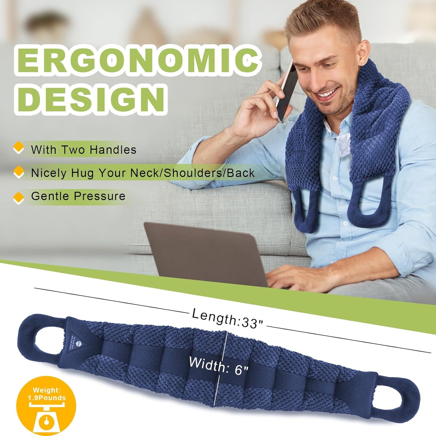 UNCN Long Heating pad for Neck and Shoulders Back 33 * 5.9" microwavable Large Moist Heat Pack Warm hot Compress Neck wrap Weighted Bag Massage Reusable Herbal Nature Calming Portable