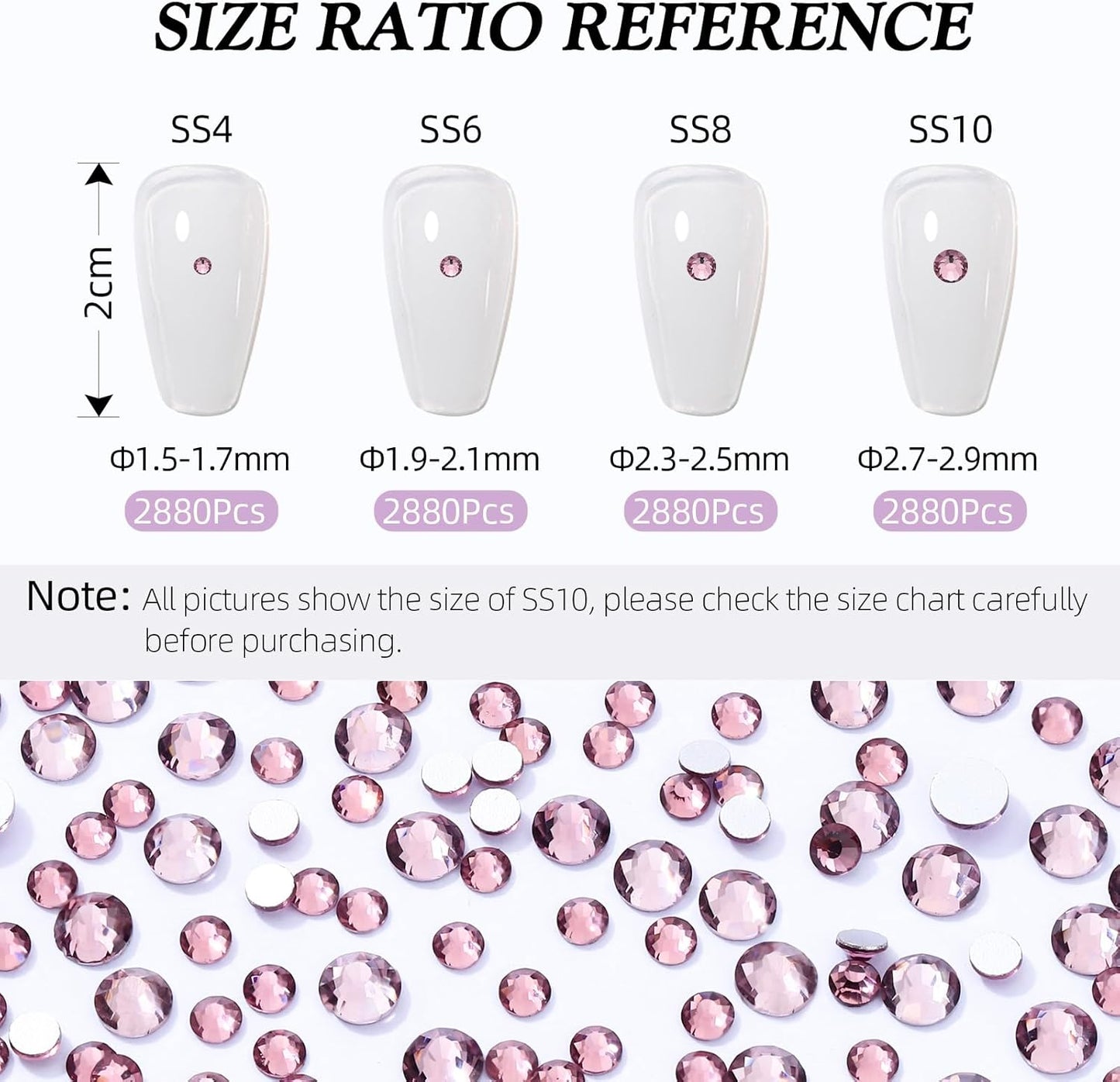 Light Amethyst Flatback Rhinestones, Glass Rhinestones for Nail Art and Craft, Glue Fix, Loose Crystal Gemstones(Lt.Amethyst, SS8, 2880pcs, 2.3-2.5mm)