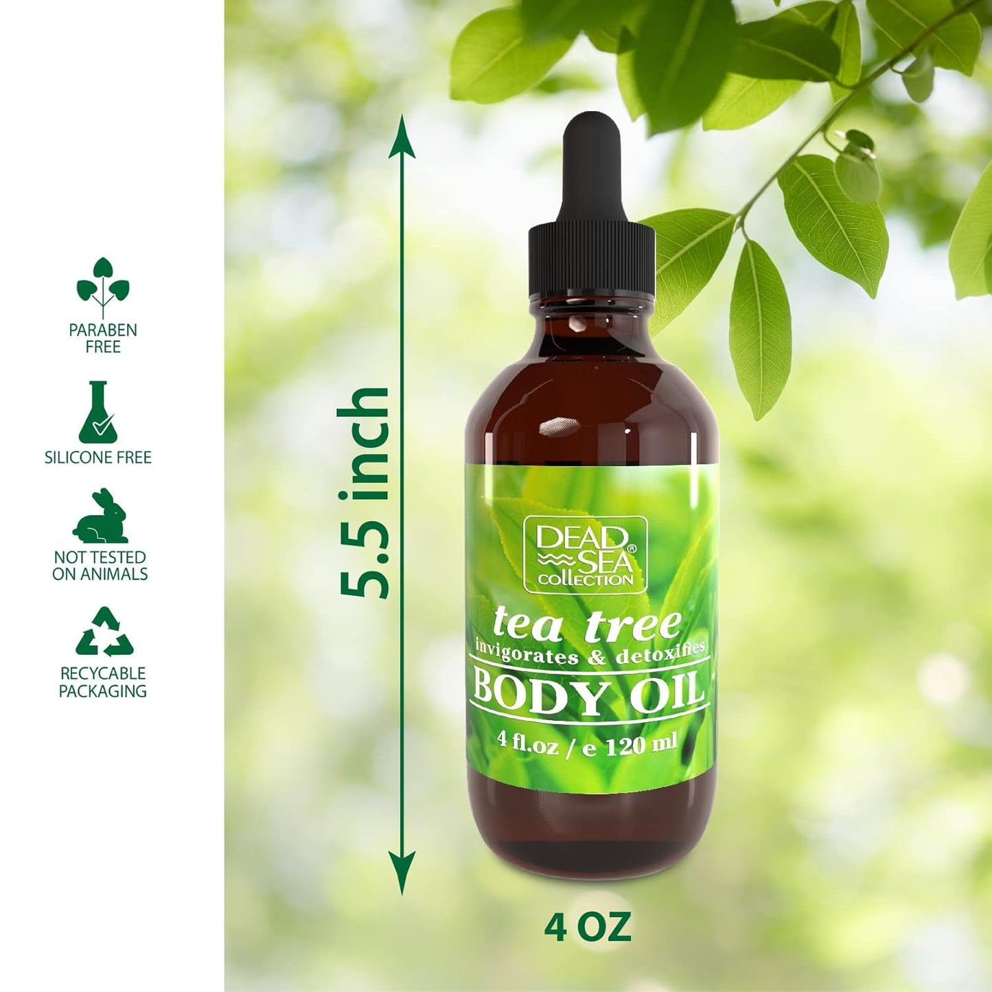 Dead Sea Collection Body Oil with Tea Tree-Dry Skin Moisturizer and Hydrating Massage - Nourishing Bath Oil - Increase Skin Elasticity and Provide Anti-Aging Support for Face and Body (4 fl.oz)