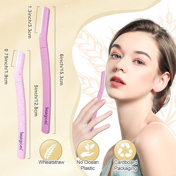 Eco-Friendly Women's Dermaplaning Razor - Multipurpose Exfoliating Tool with Anti-Cut Blades & Biodegradable Handle for Silky Skin & Perfect Brows (Purple-Pink)