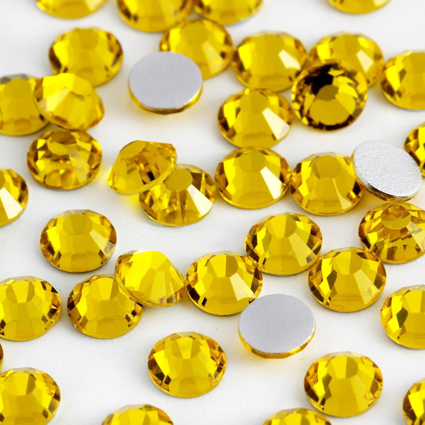2000PCS SS16 Flatback Rhinestones | 12-Facet Diamond-Cut Glass Gems for Nail Art, Clothing, DIY Crafts |Glue-On Decoration Stones with Silver Backing(Citrine)