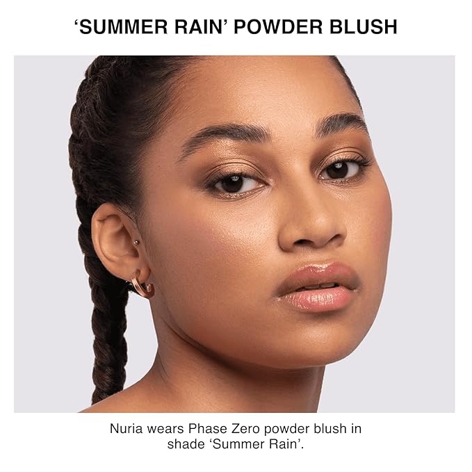 Phase Zero Makeup Powder Blush for cheeks | "Summer Rain" | 4g / 0.141oz | Cruelty-Free, Vegan, Clean Beauty | Buildable & Blendable for Natural, Healthy Glow | Coral, Peach & Golden Hues