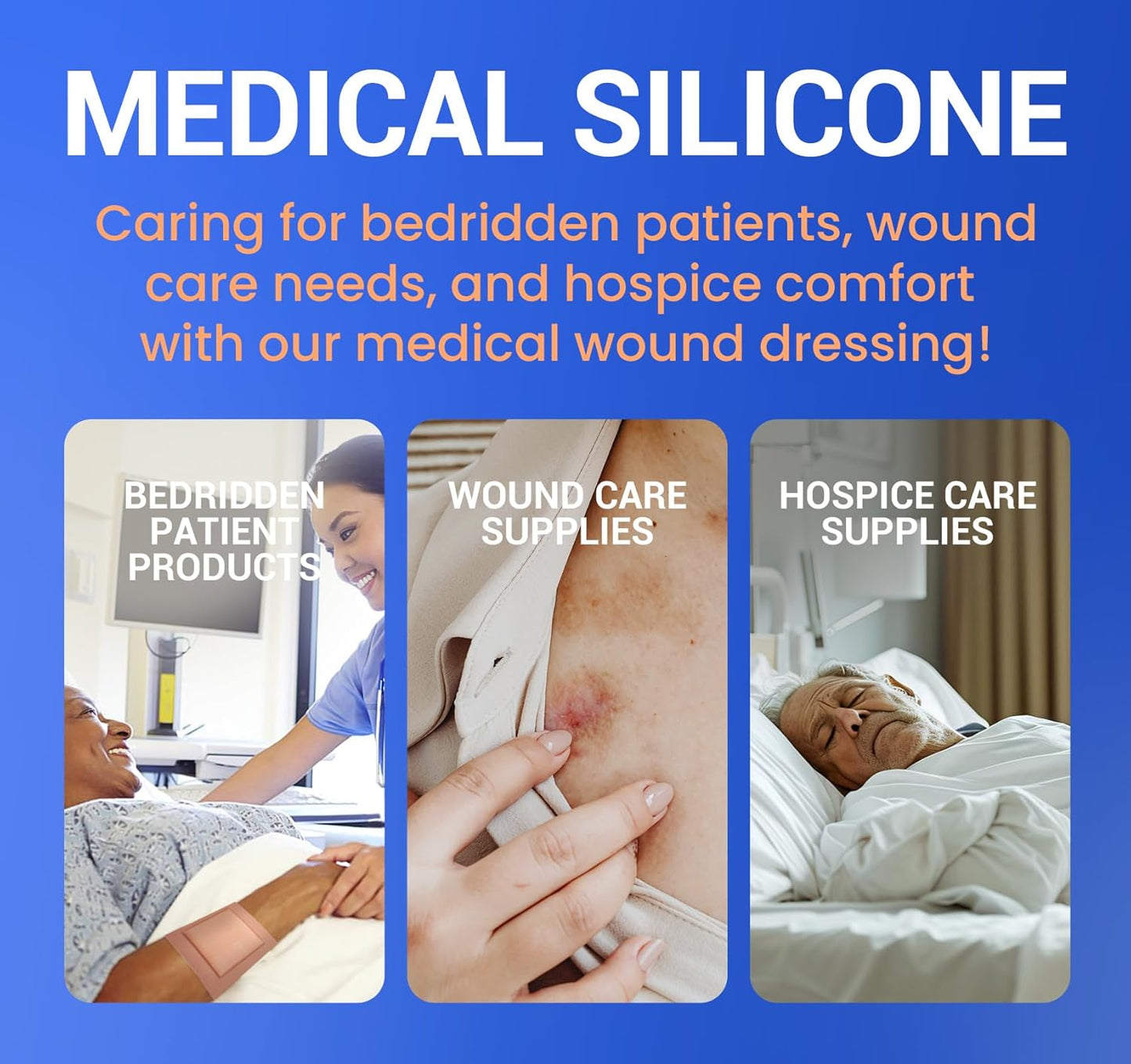 Large Waterproof Bandages 3"x3" Silicone Foam Dressing for Sensitive Skin Wound Care, Adhesive Cohesive Pad with Border for First Aid, 10 PCS, Post Surgical and Trauma Care, Sore, Burn, Pressure