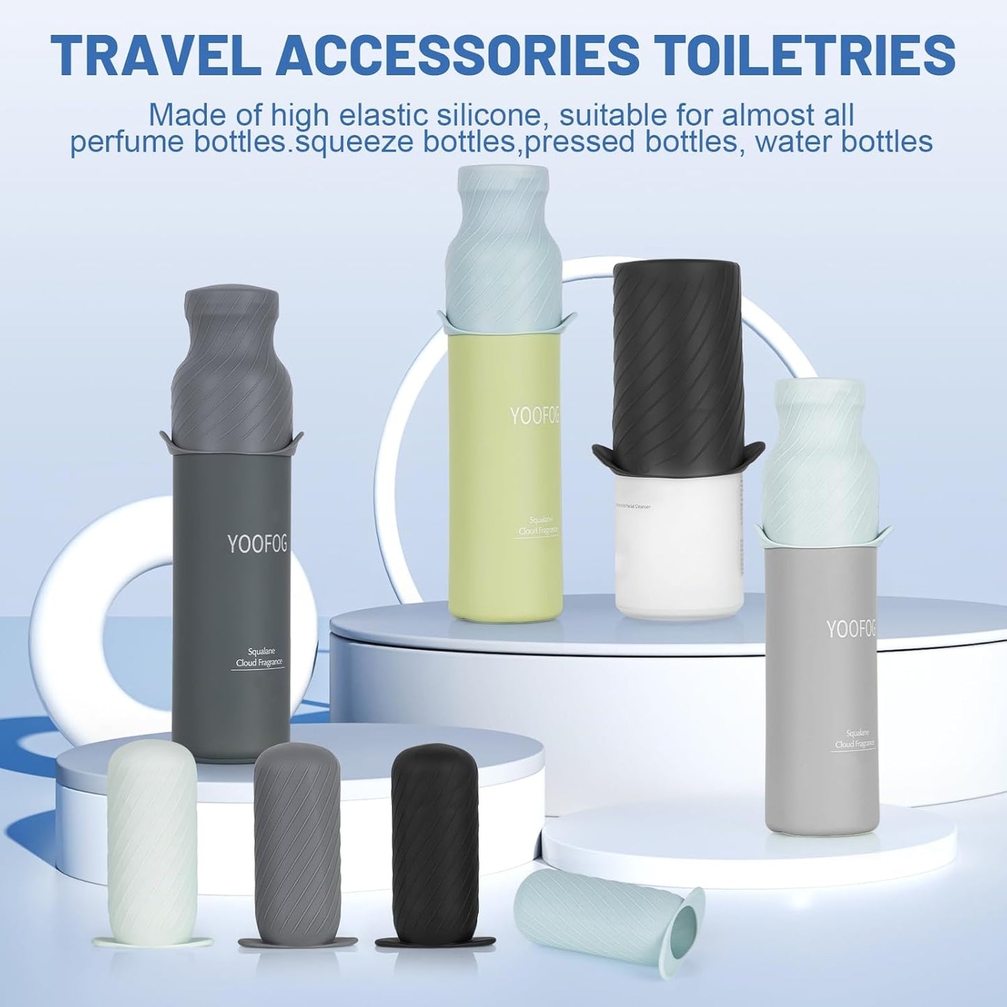 Bottle Covers for Travel, Elastic Sleeves for Leak Proofing, Silicone toiletry Containe sleeves, Leak Locks Travel Accessories for Shampoo Conditioner Wash Body Bottles (16pack)