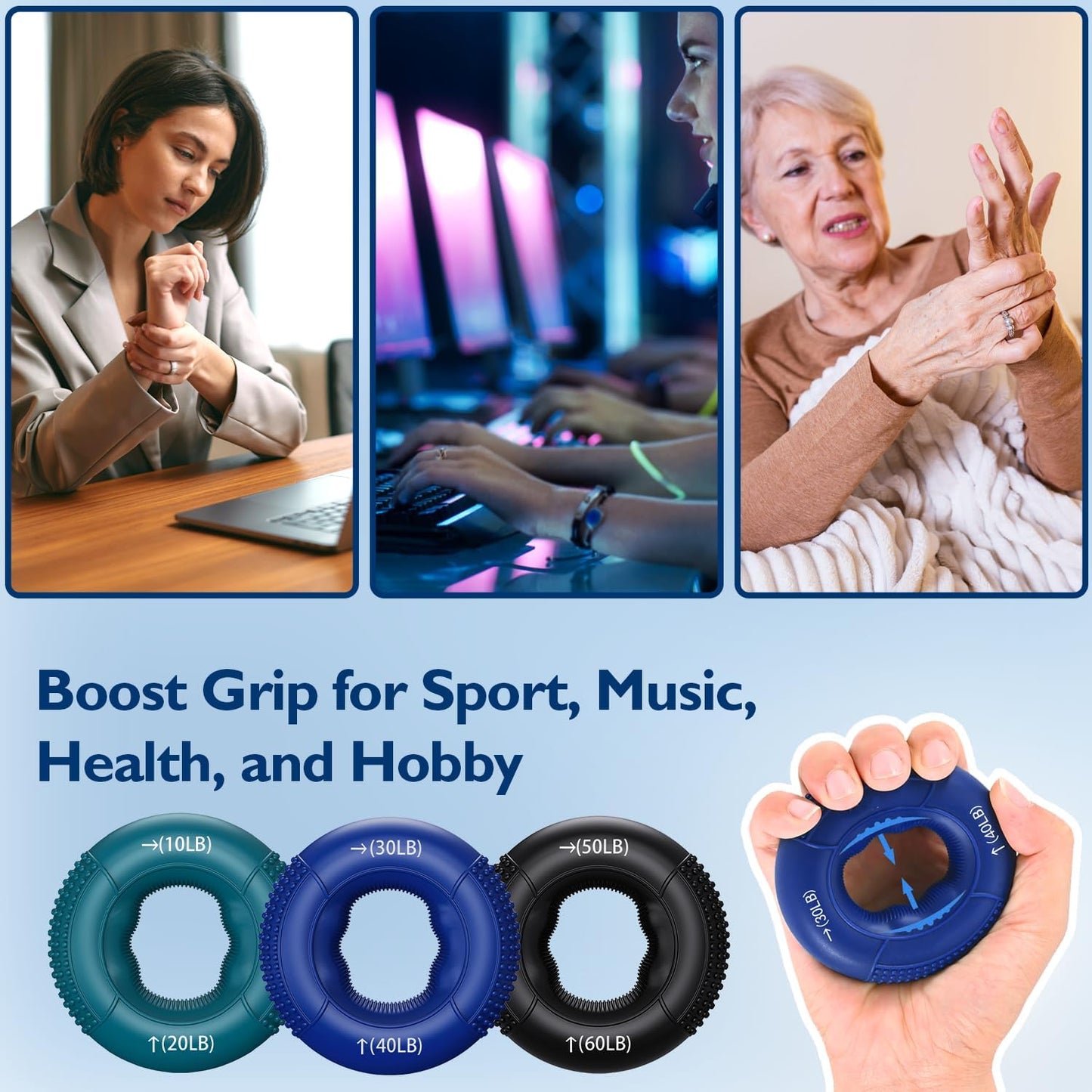 FitBeast Grip Strength Trainer, Finger Exerciser, Forearm Strengthener 9-Piece Kit, Hand Grip Strengthener Targeted Strength, Relief & Recovery